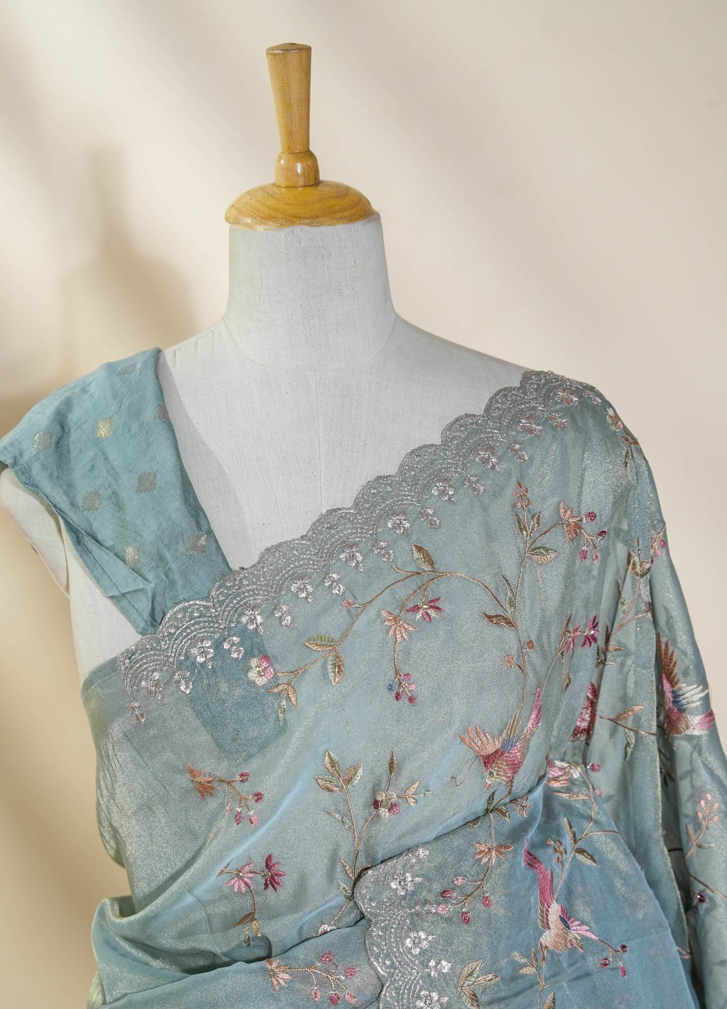 Ferozi Embroidery Tissue Saree