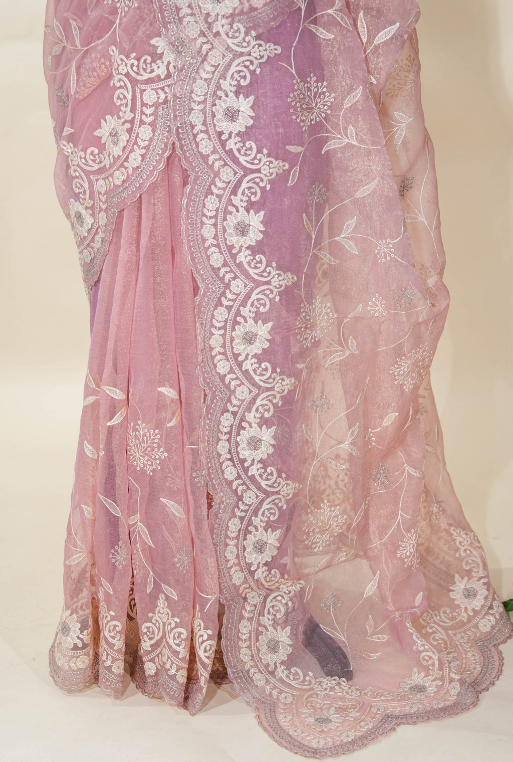 Pink Embroidery Organza Saree