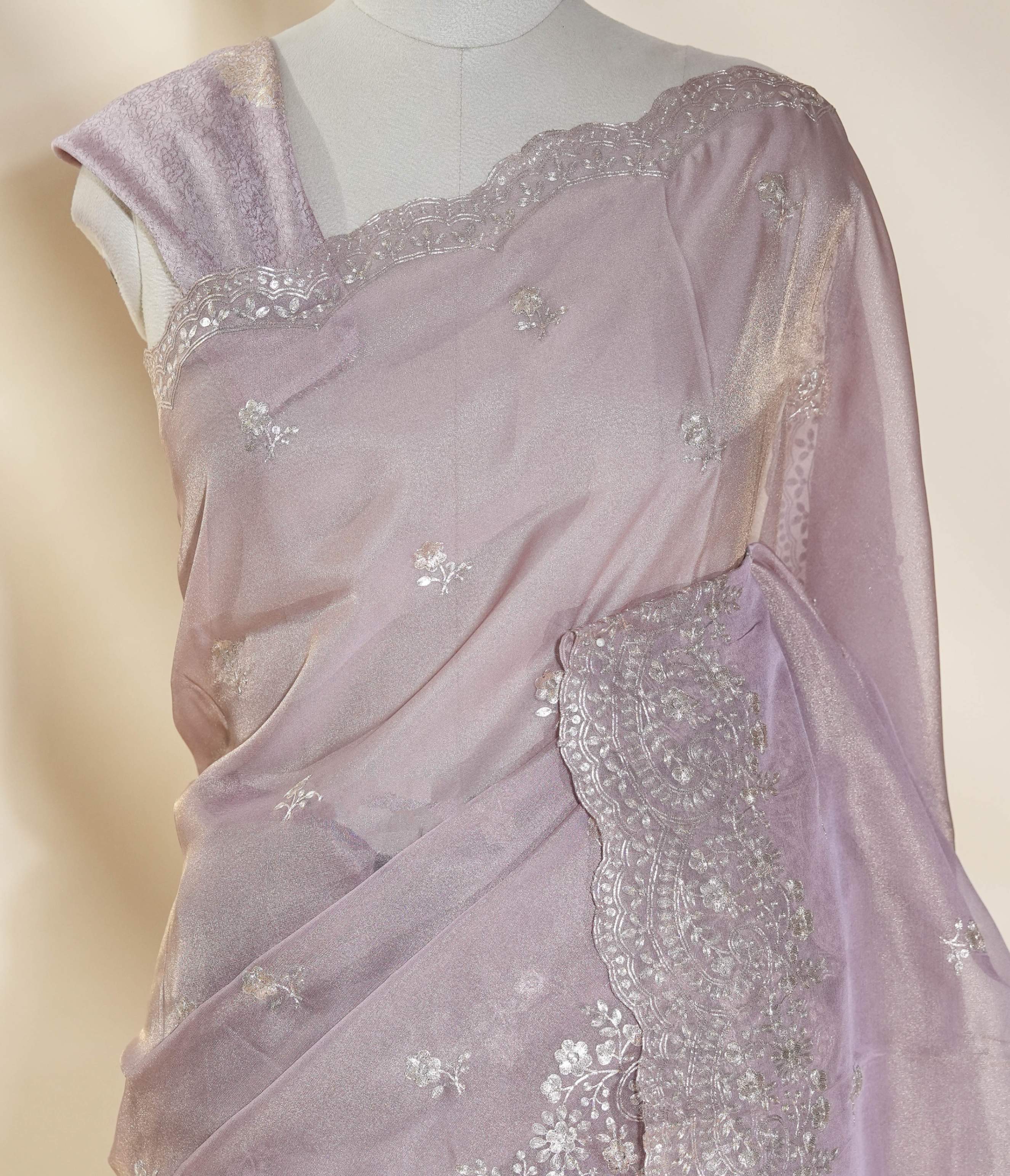 Pink Embroidery Tissue Saree