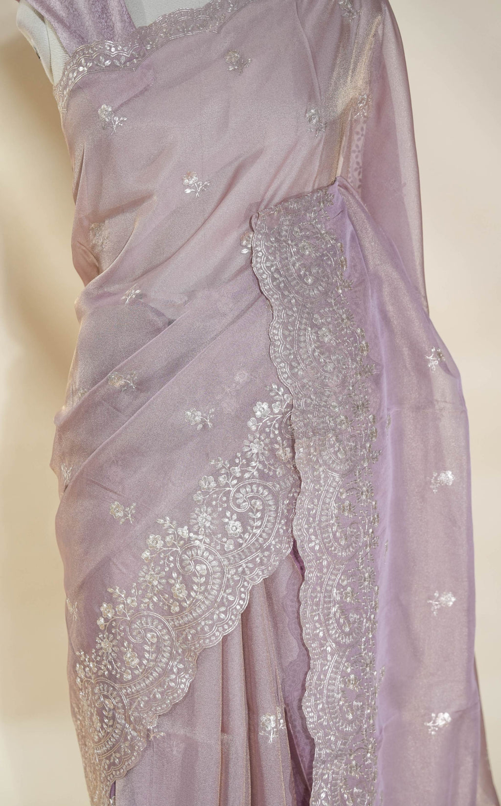 Pink Embroidery Tissue Saree