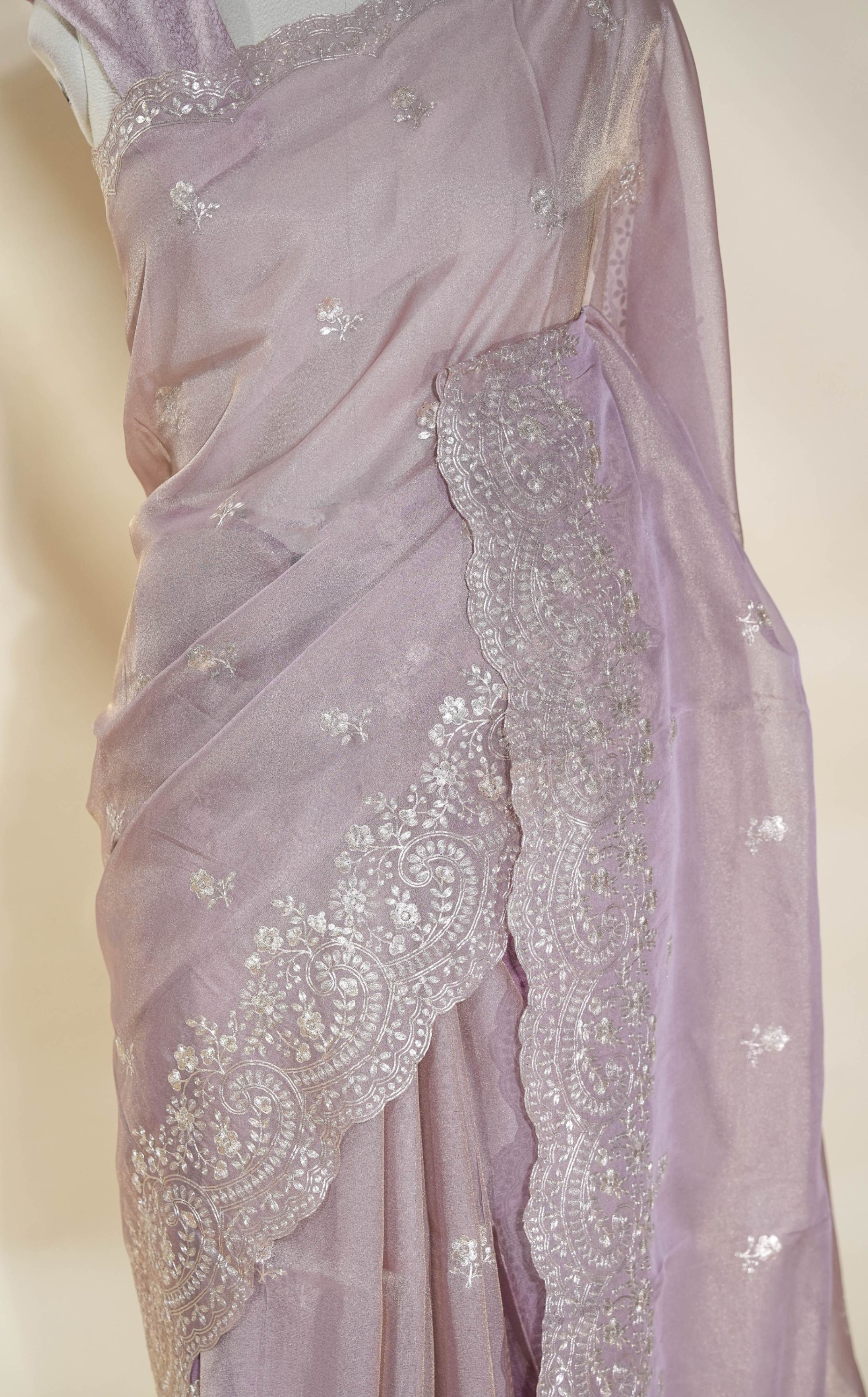 Pink Embroidery Tissue Saree