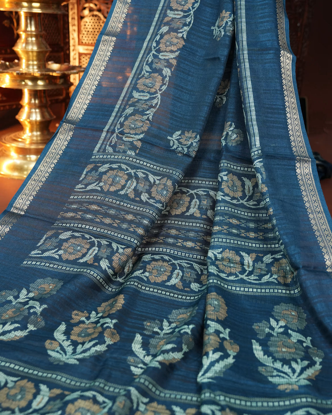Ferozi Color Silk Saree