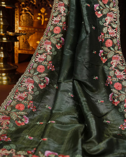 Bottle Green Color Organza Saree