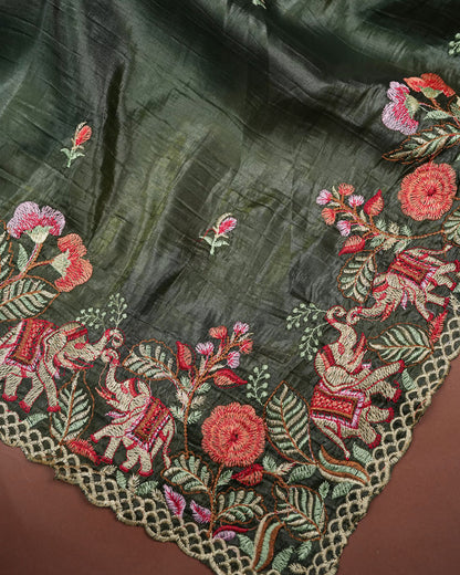 Bottle Green Color Organza Saree