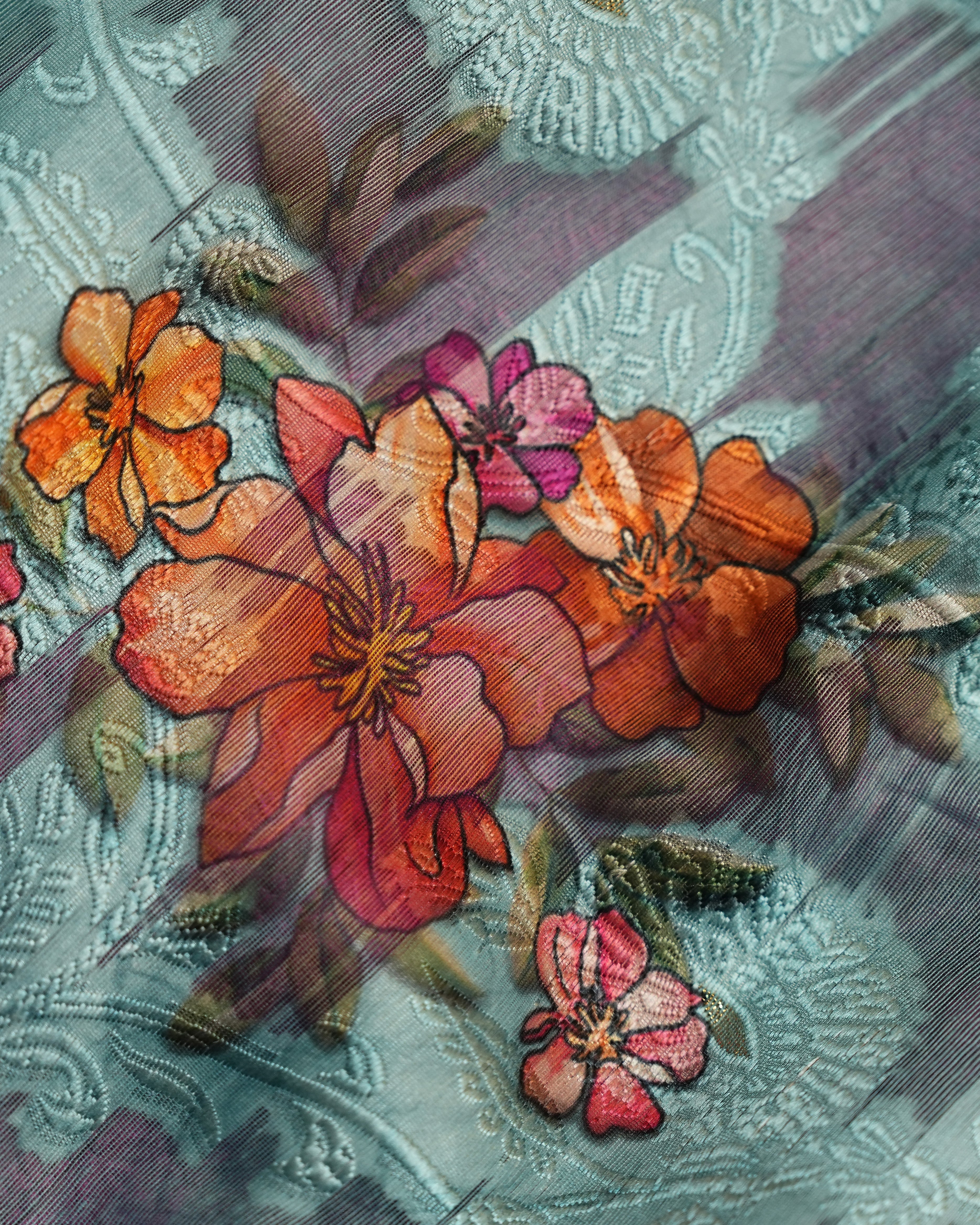 Ferozi color Chanderi Saree