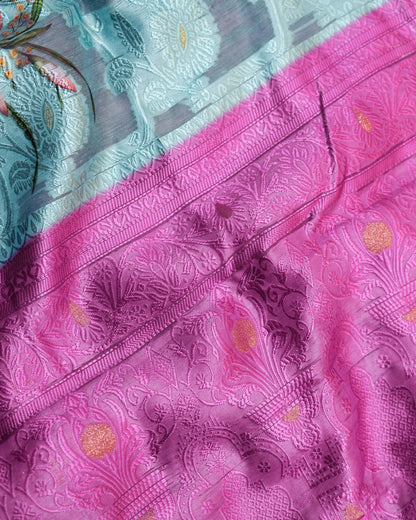 Ferozi color Chanderi Saree