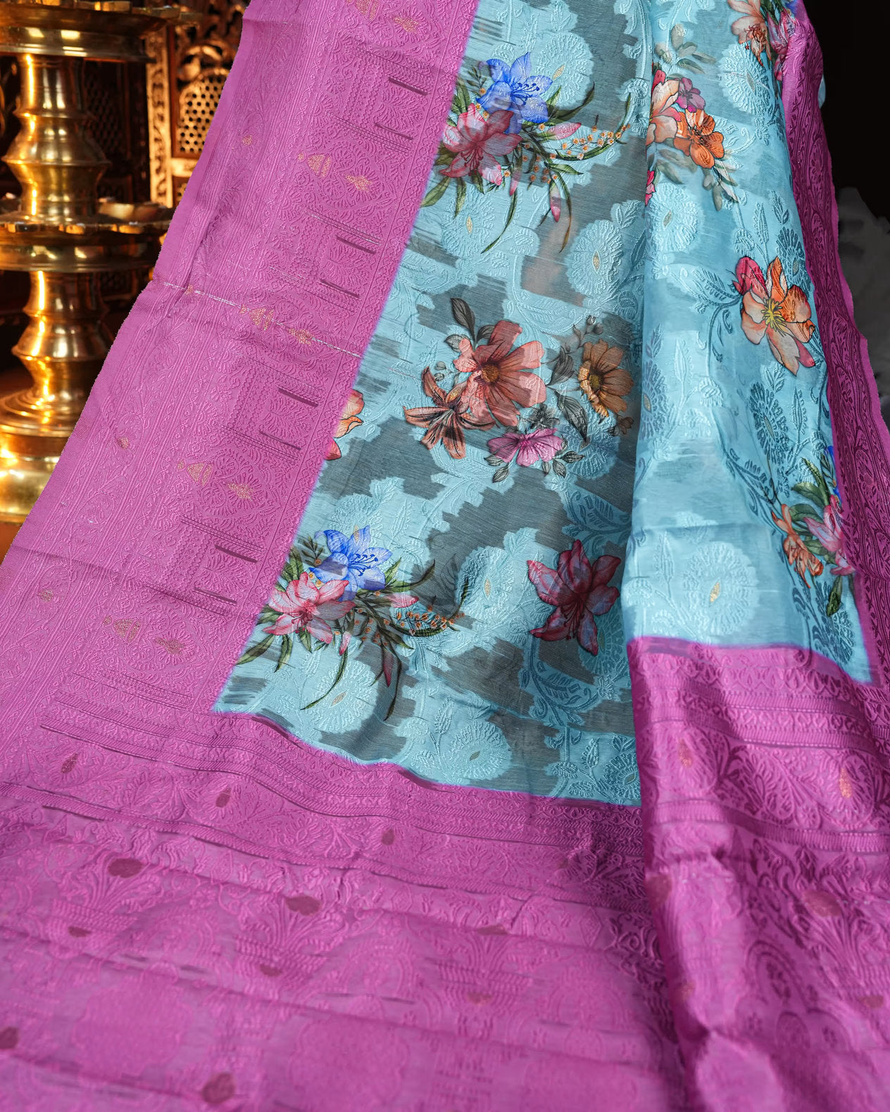 Ferozi Color Chanderi Saree