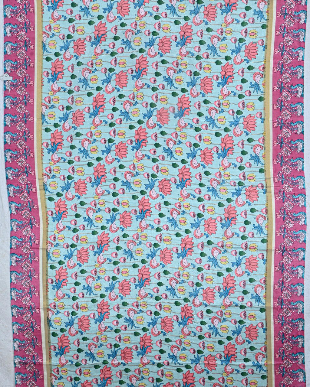 Ferozi Blue color Chanderi Kalamkari Saree