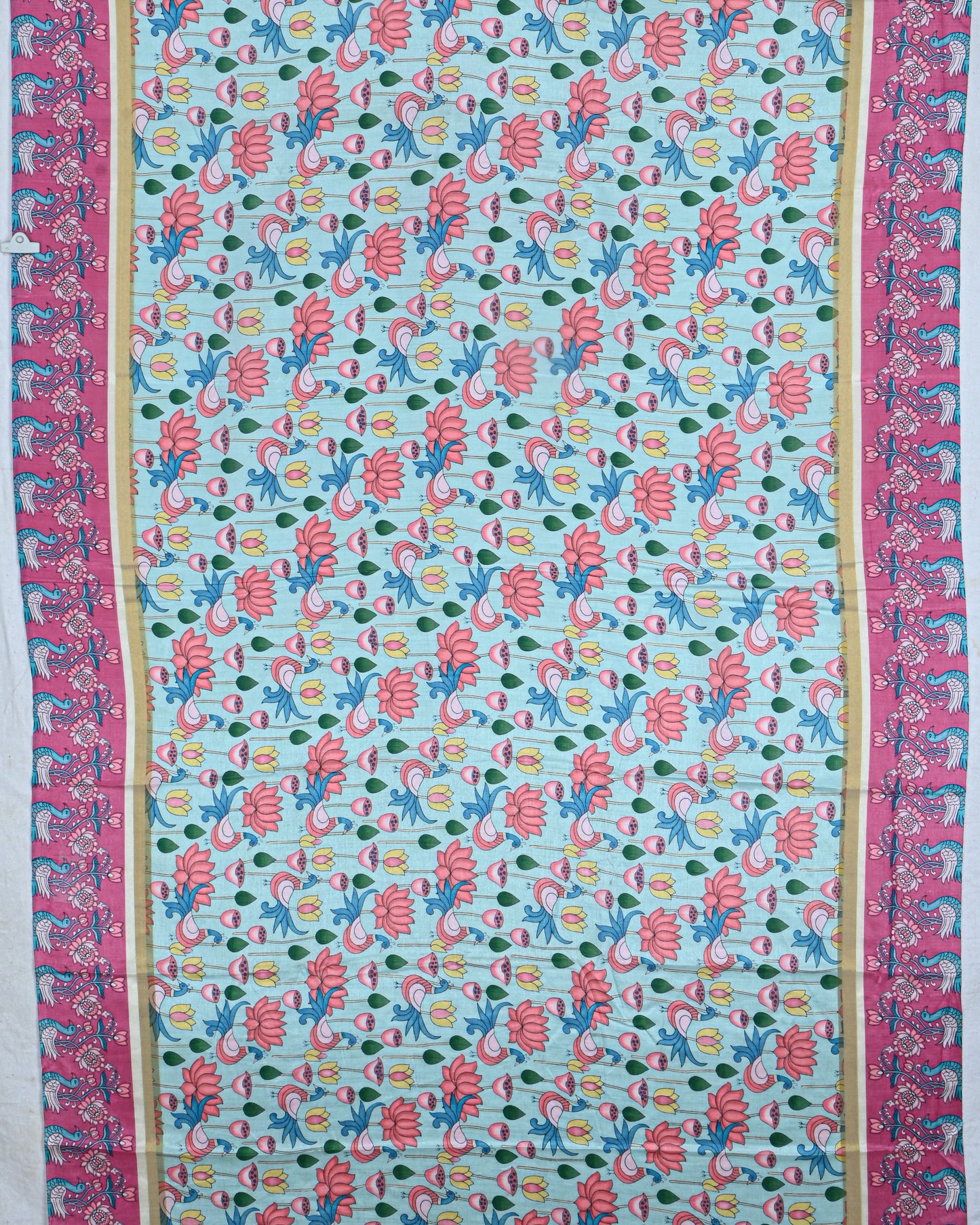 Ferozi Blue color Chanderi Kalamkari Saree