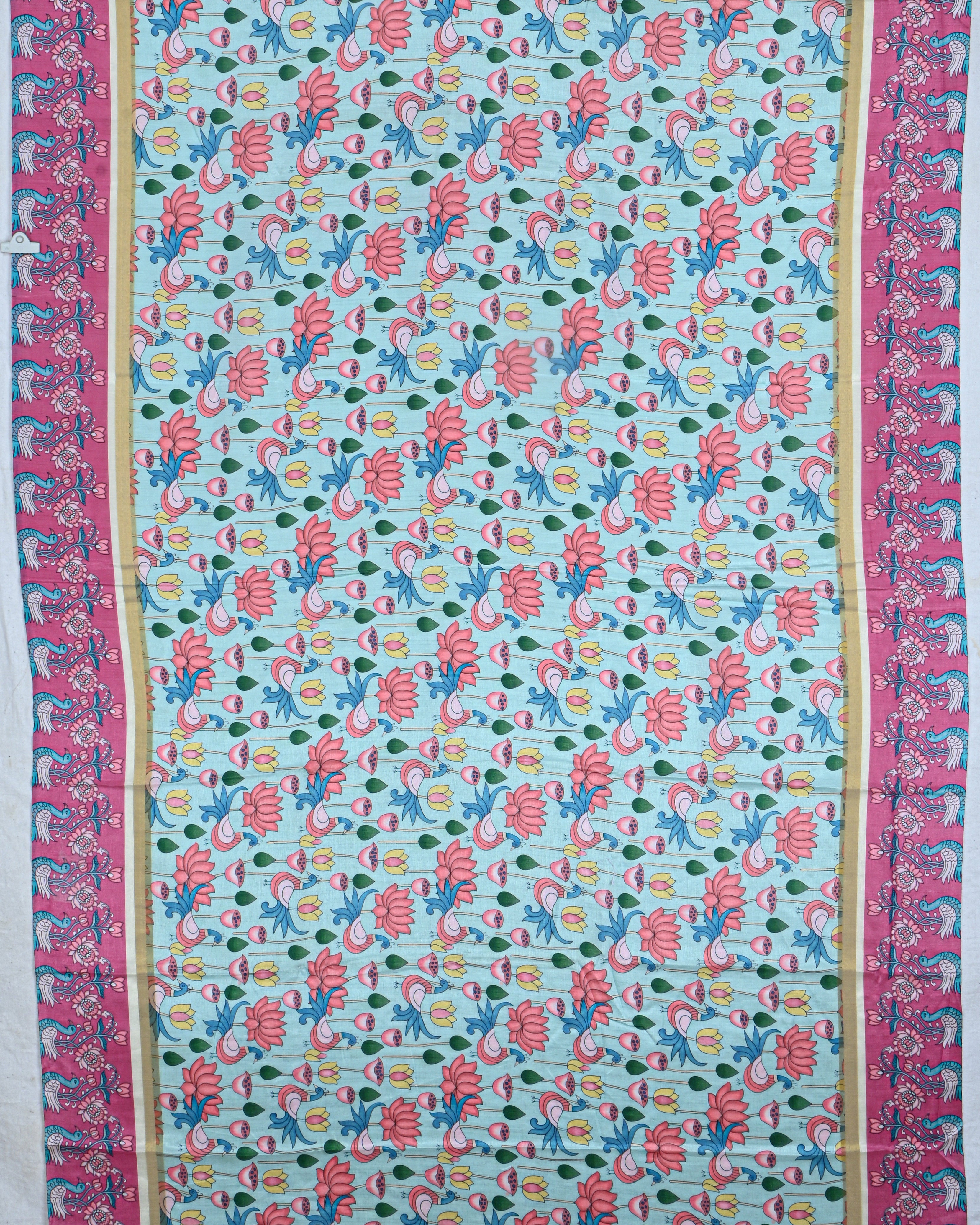 Ferozi Blue color Chanderi Kalamkari Saree