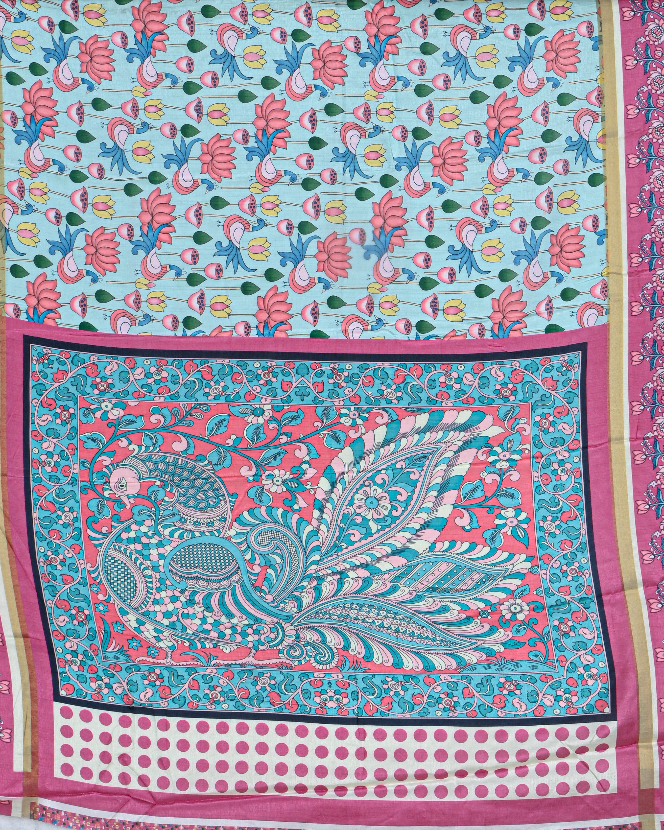 Ferozi Blue color Chanderi Kalamkari Saree