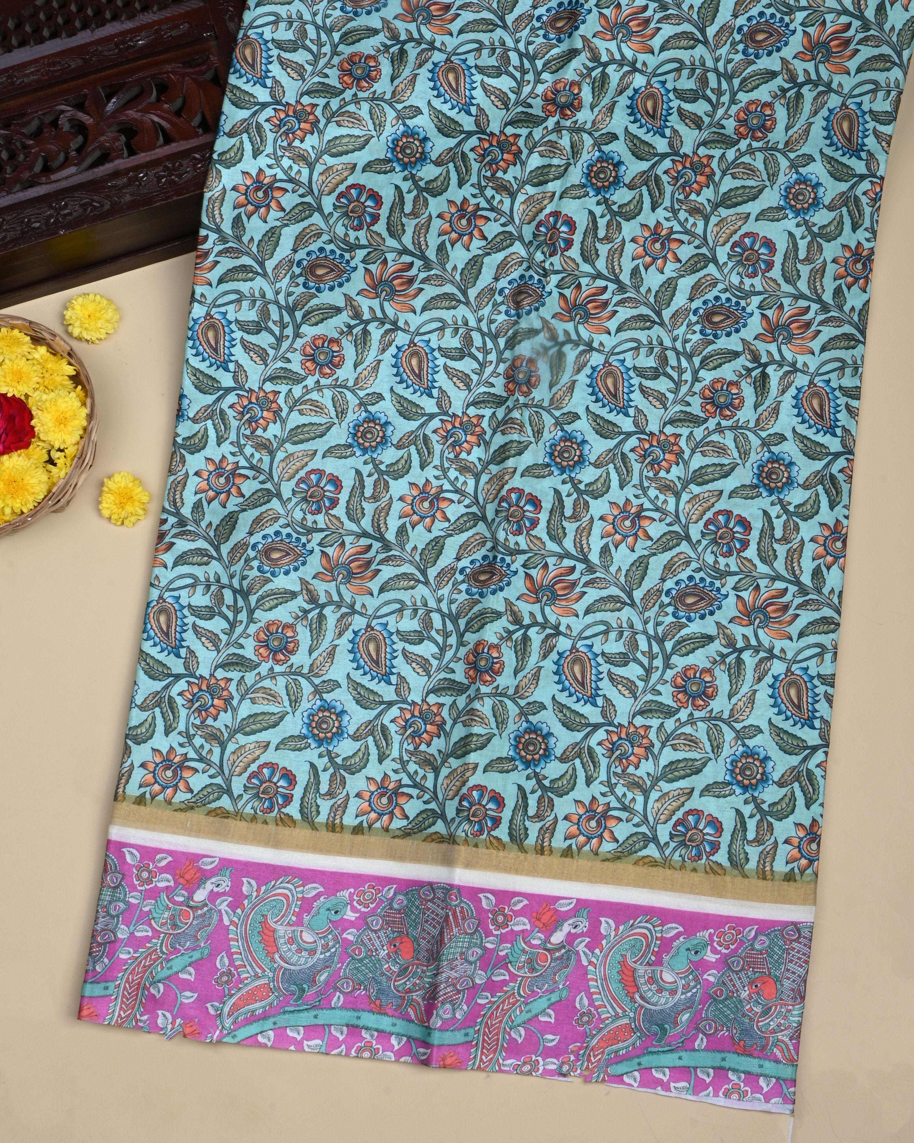 Ferozi Color Chanderi Saree