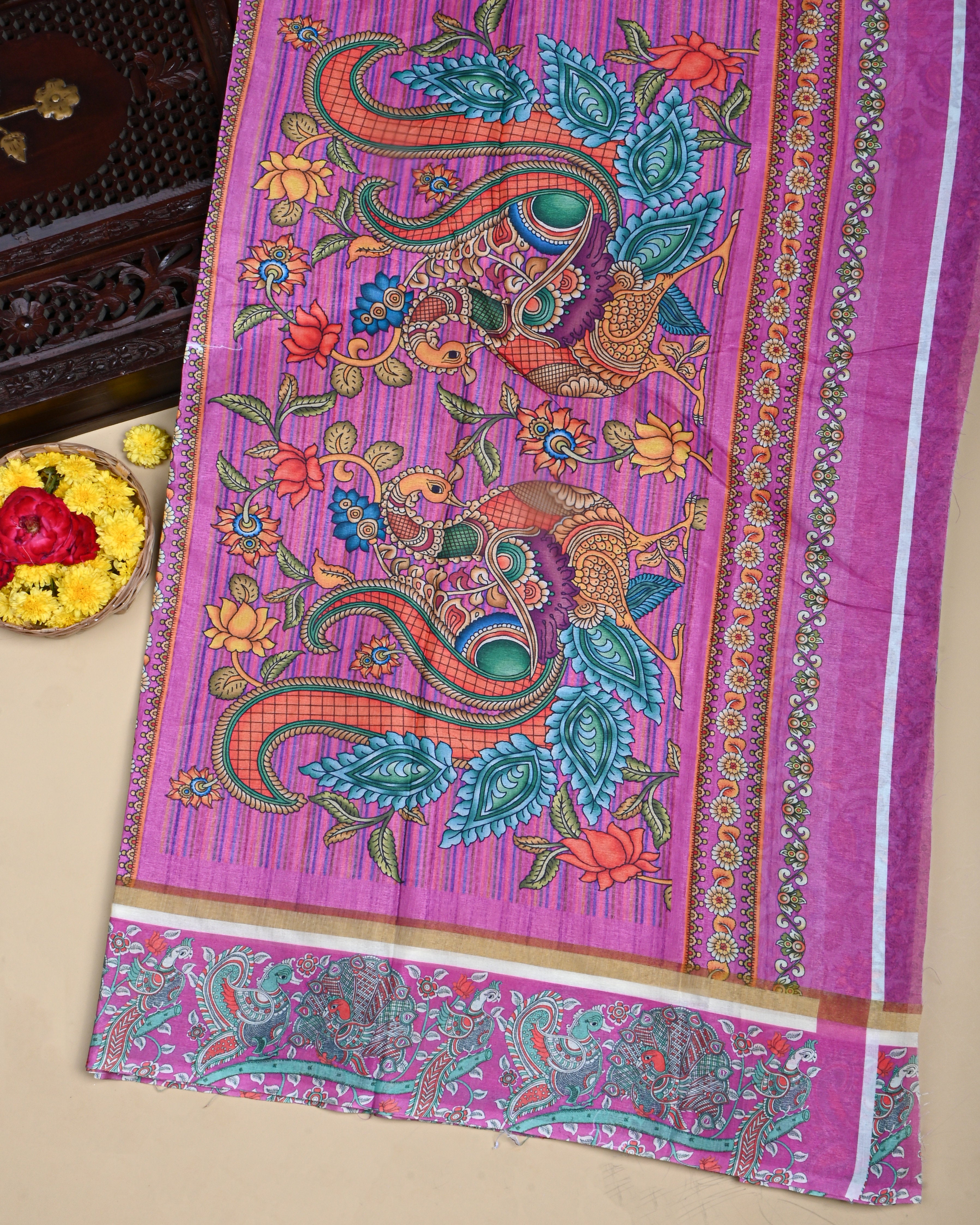 Ferozi Color Chanderi Saree