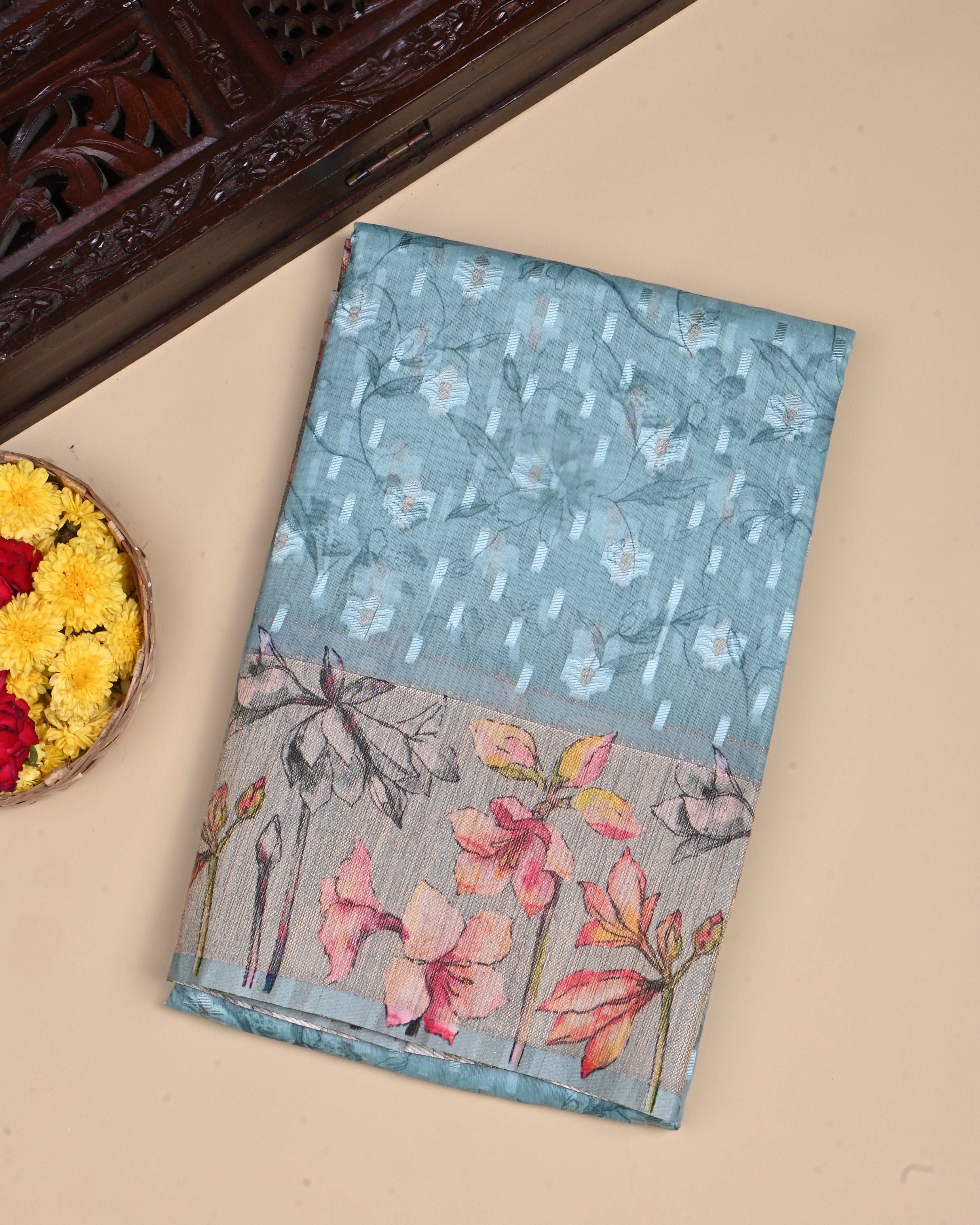 Ferozi Color Chanderi Saree