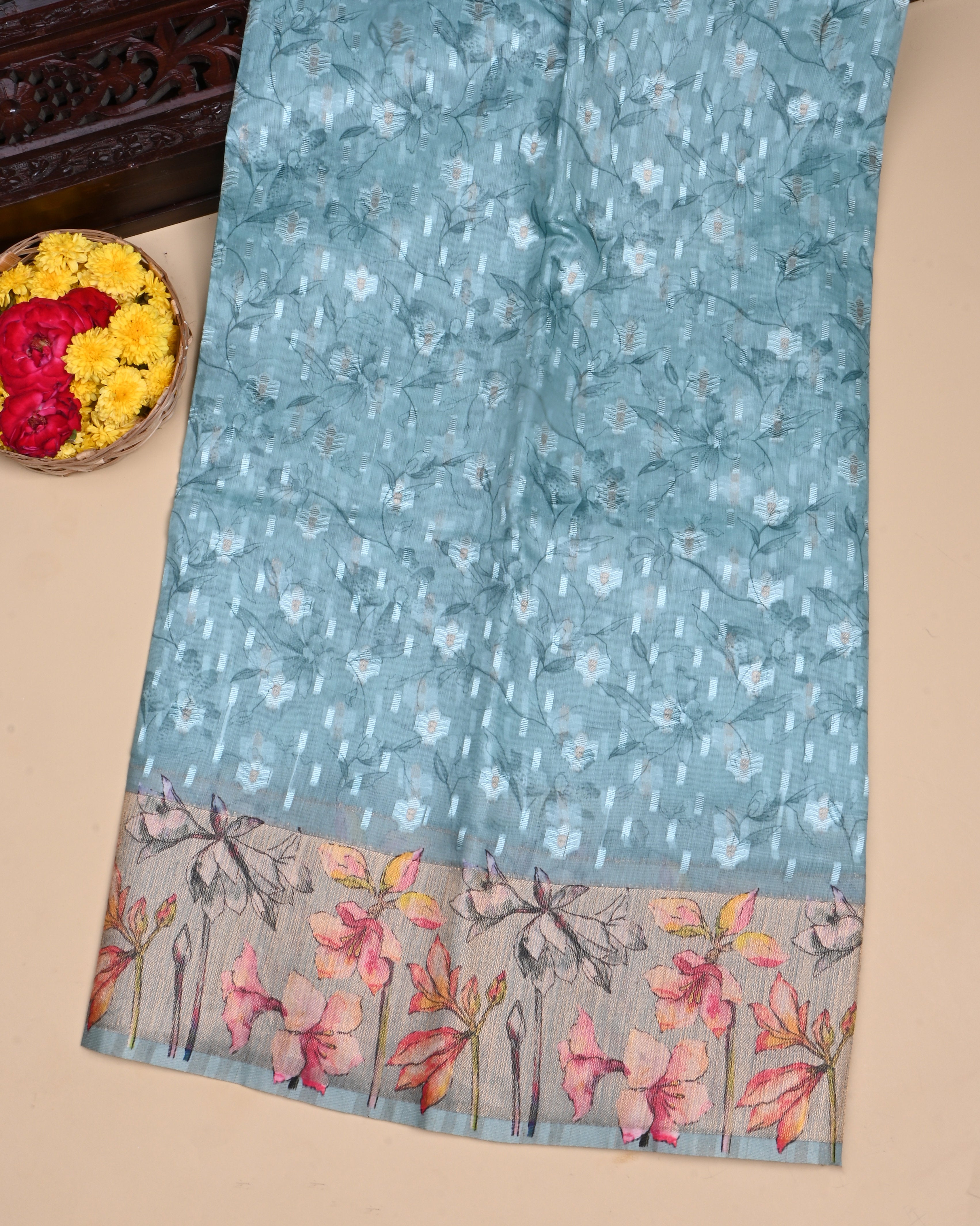 Ferozi Color Chanderi Saree