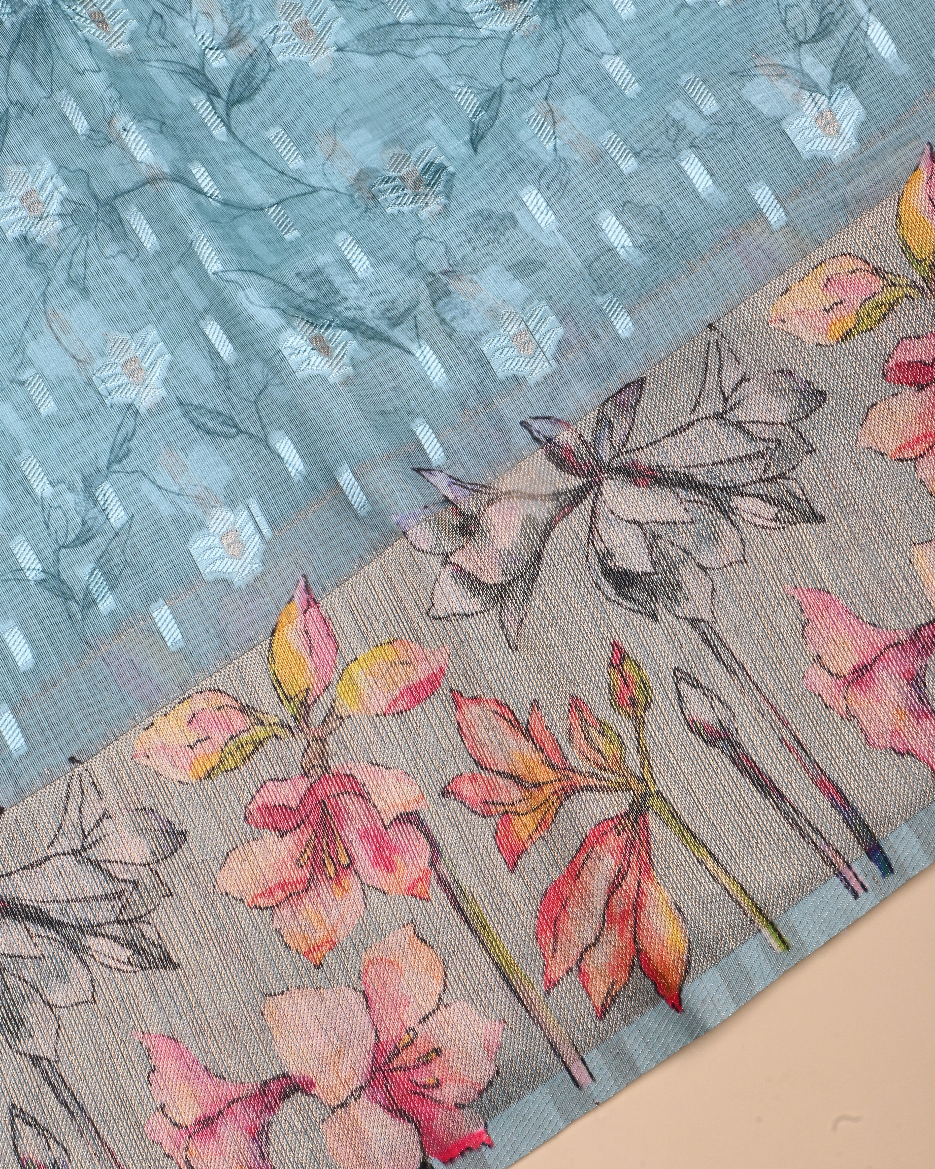 Ferozi Color Chanderi Saree