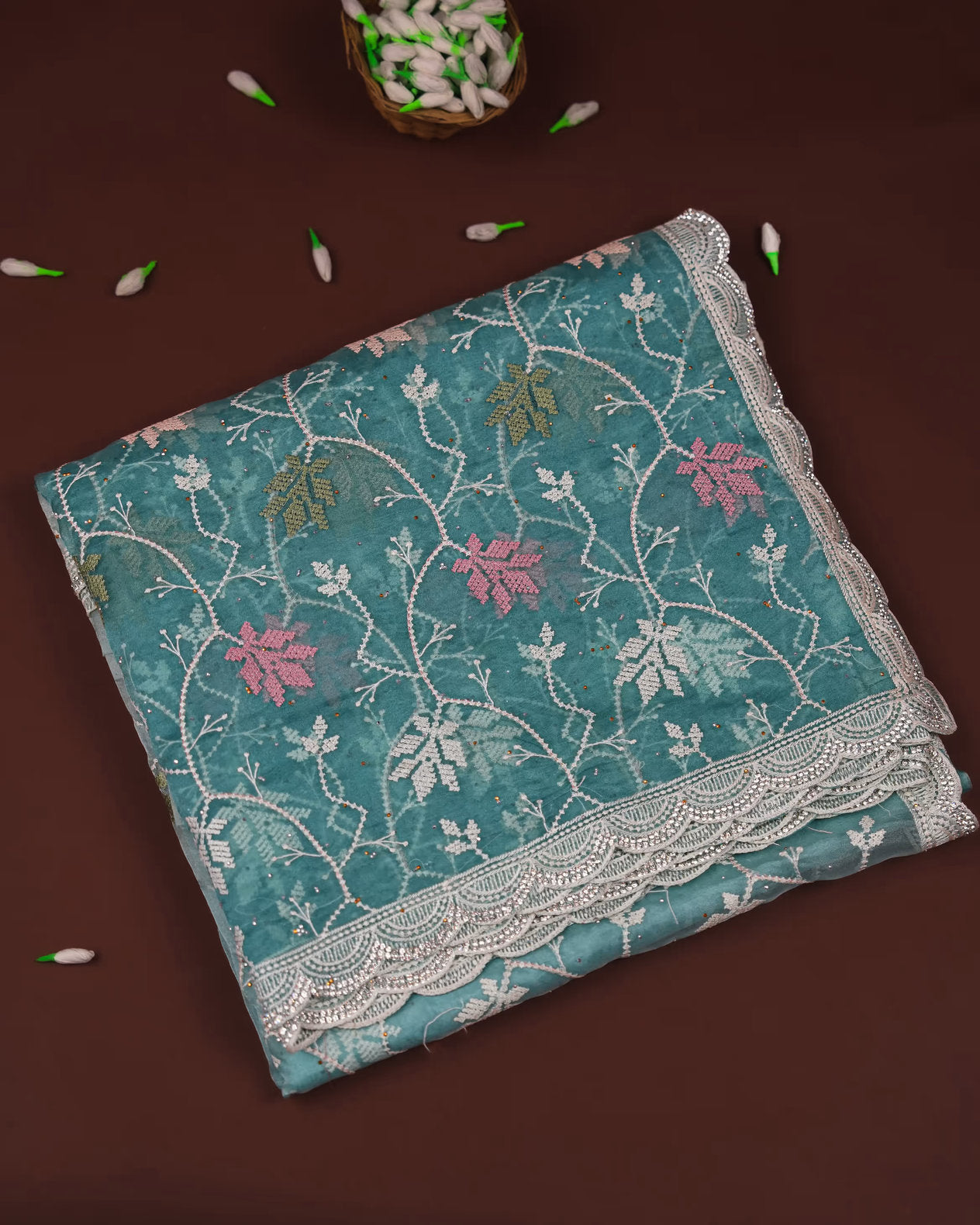 Ferozi Color Organza Saree