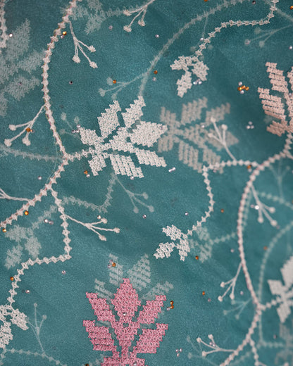 Ferozi Color Organza Saree