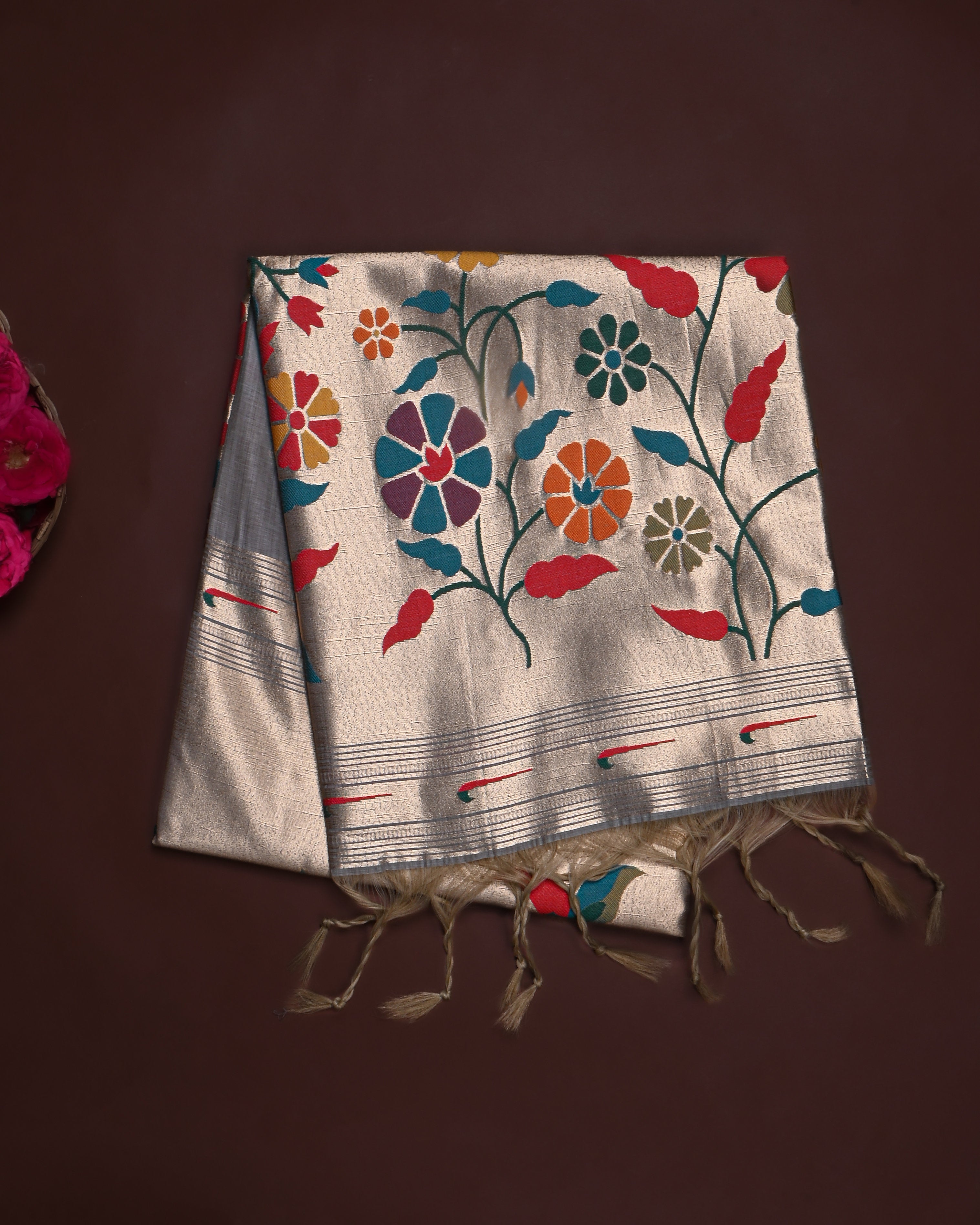 Grey color Chanderi Saree