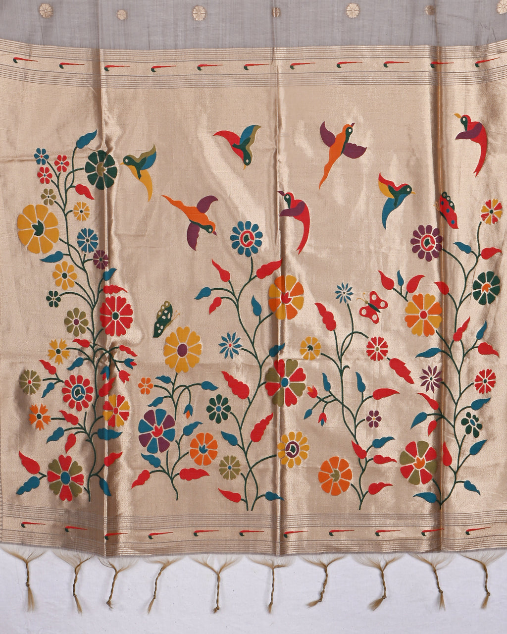 Grey color Chanderi Saree