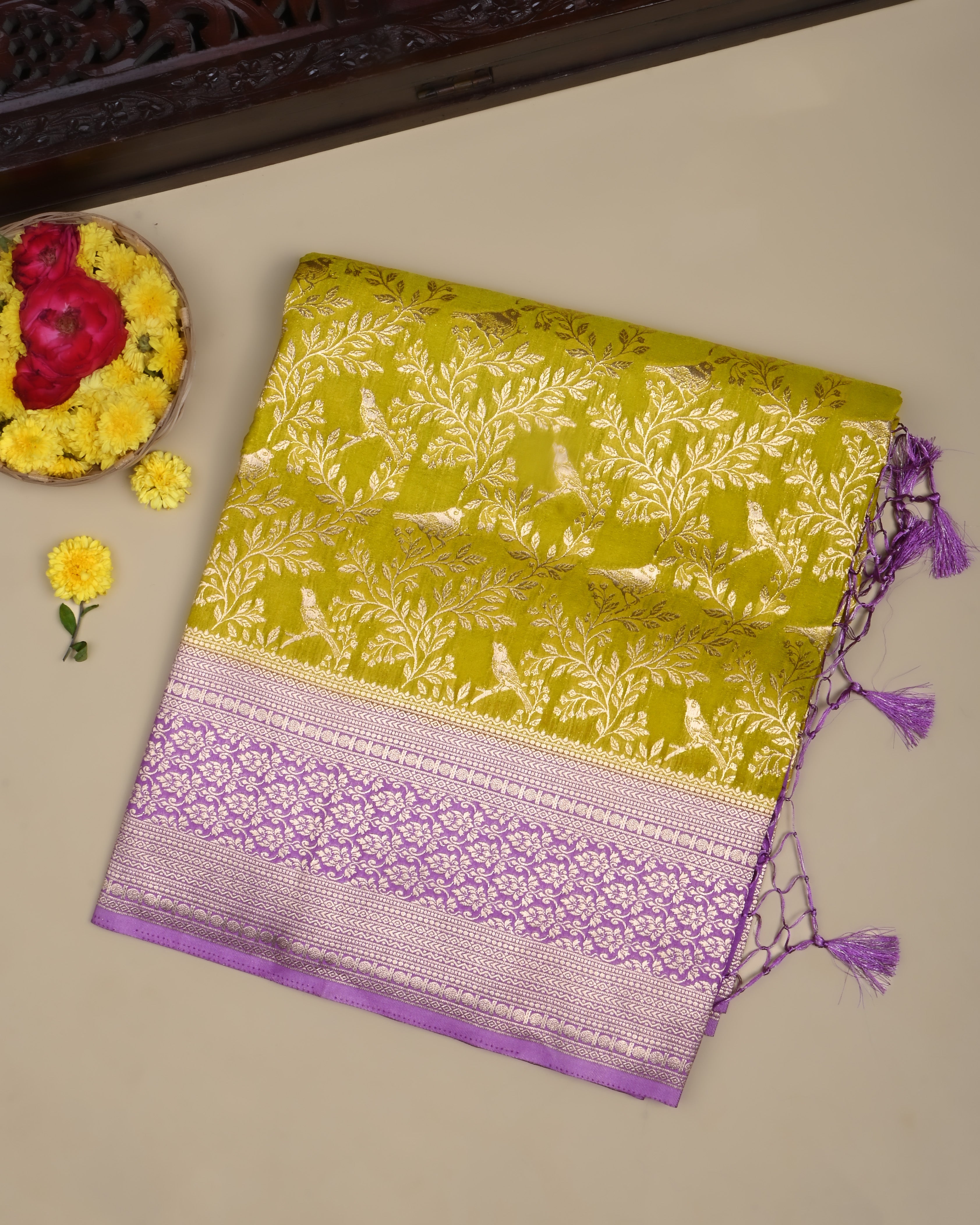 Yellow color Silk Saree