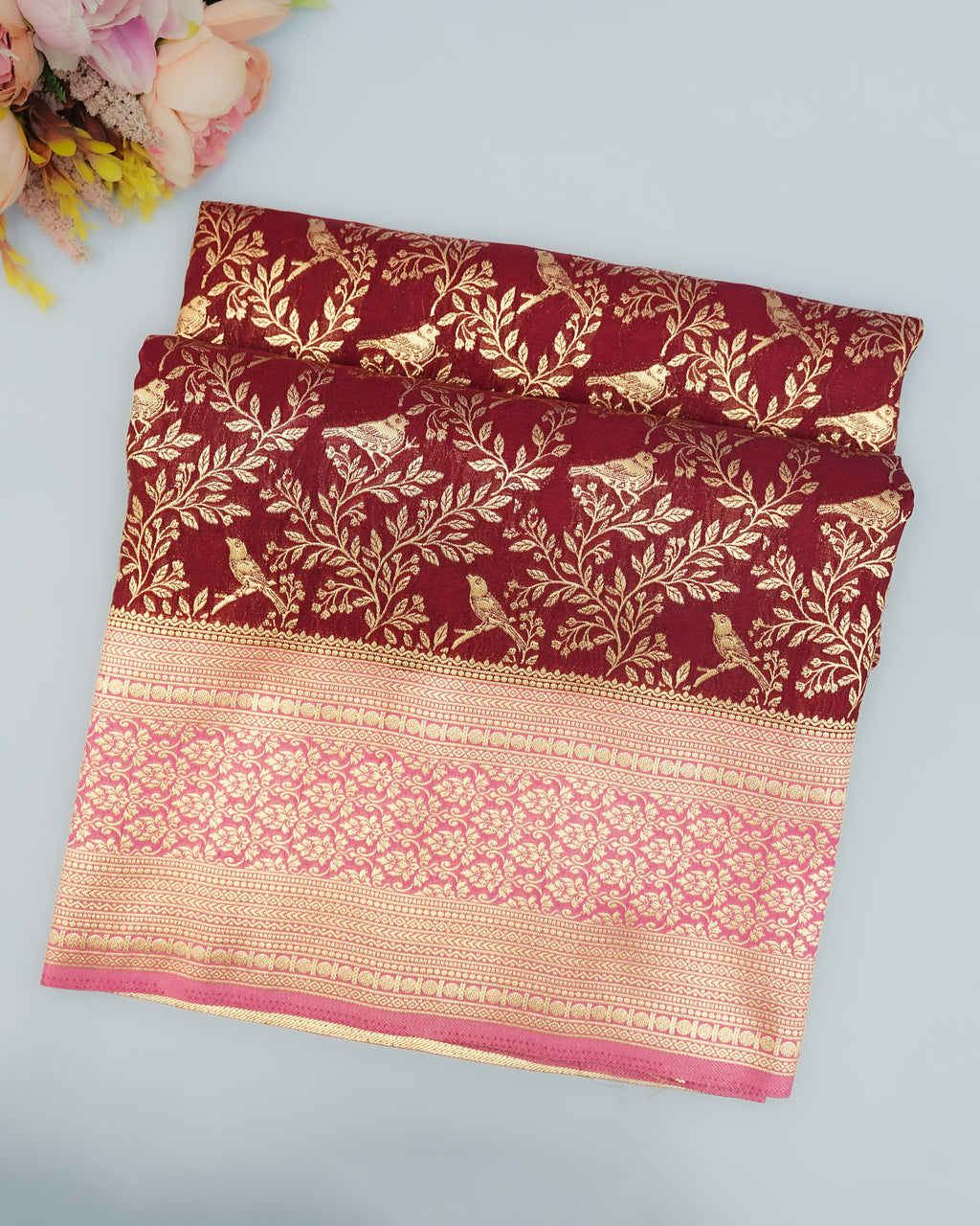 Maroon color Silk Saree