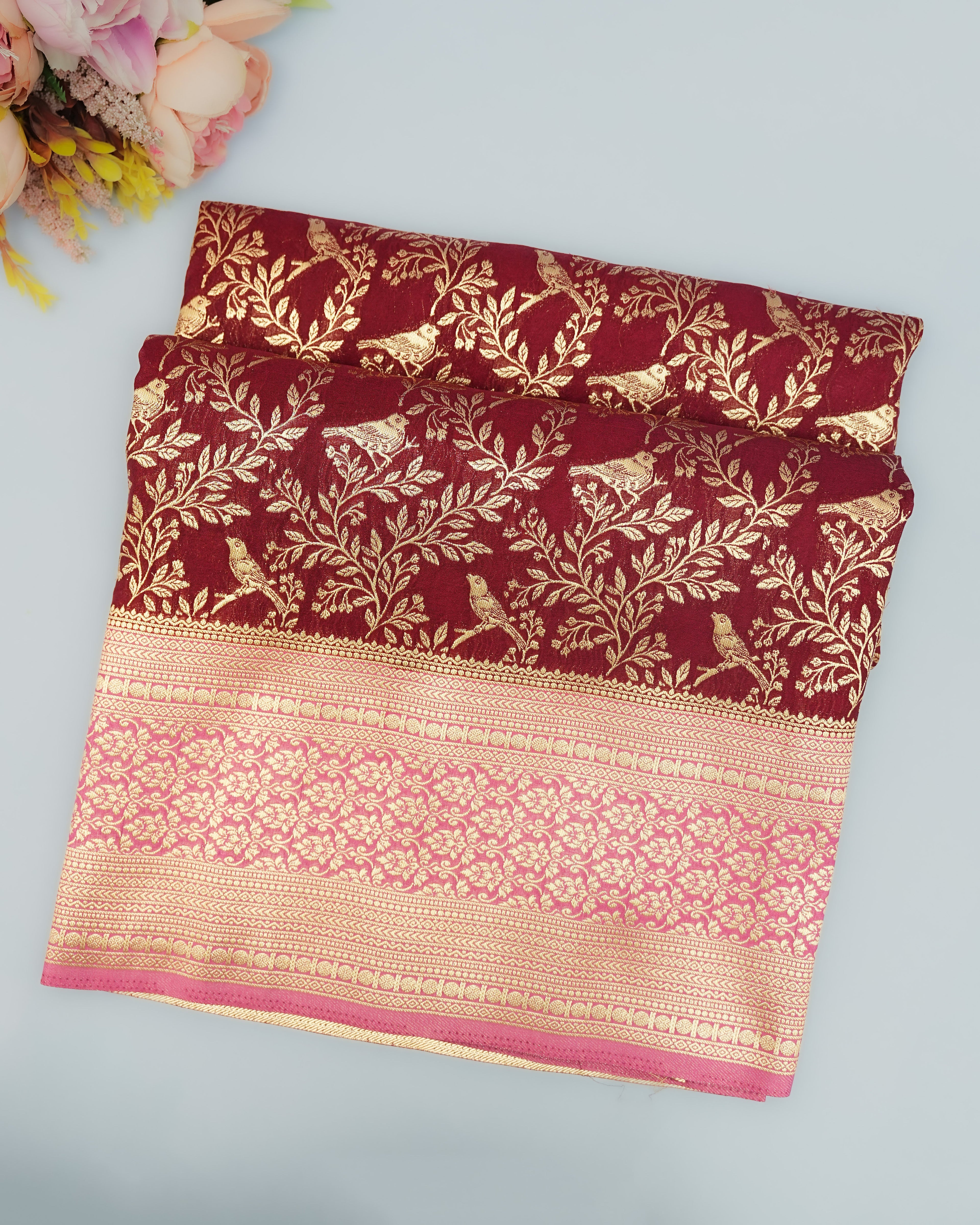 Maroon color Silk Saree
