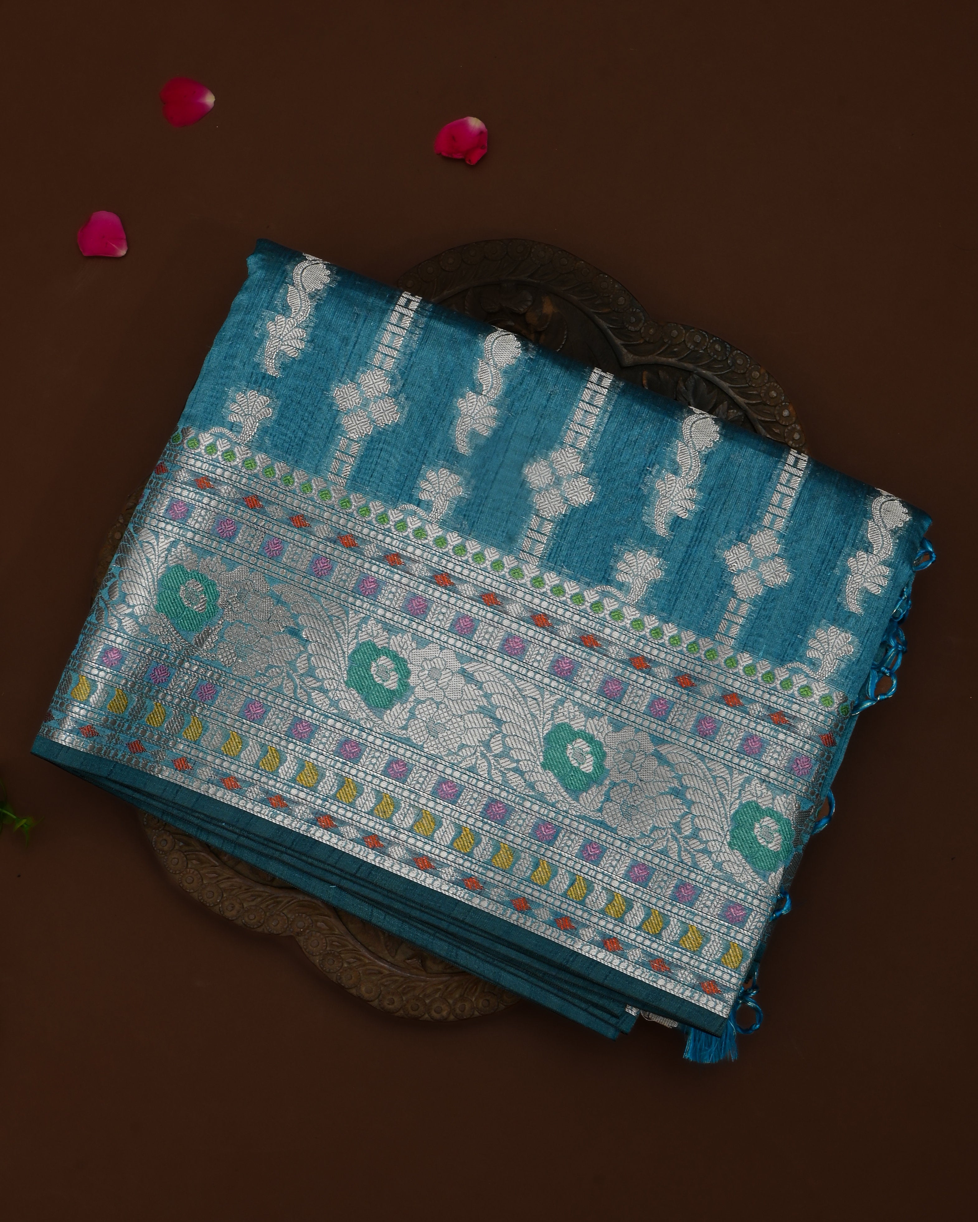 Ferozi color Silk Saree