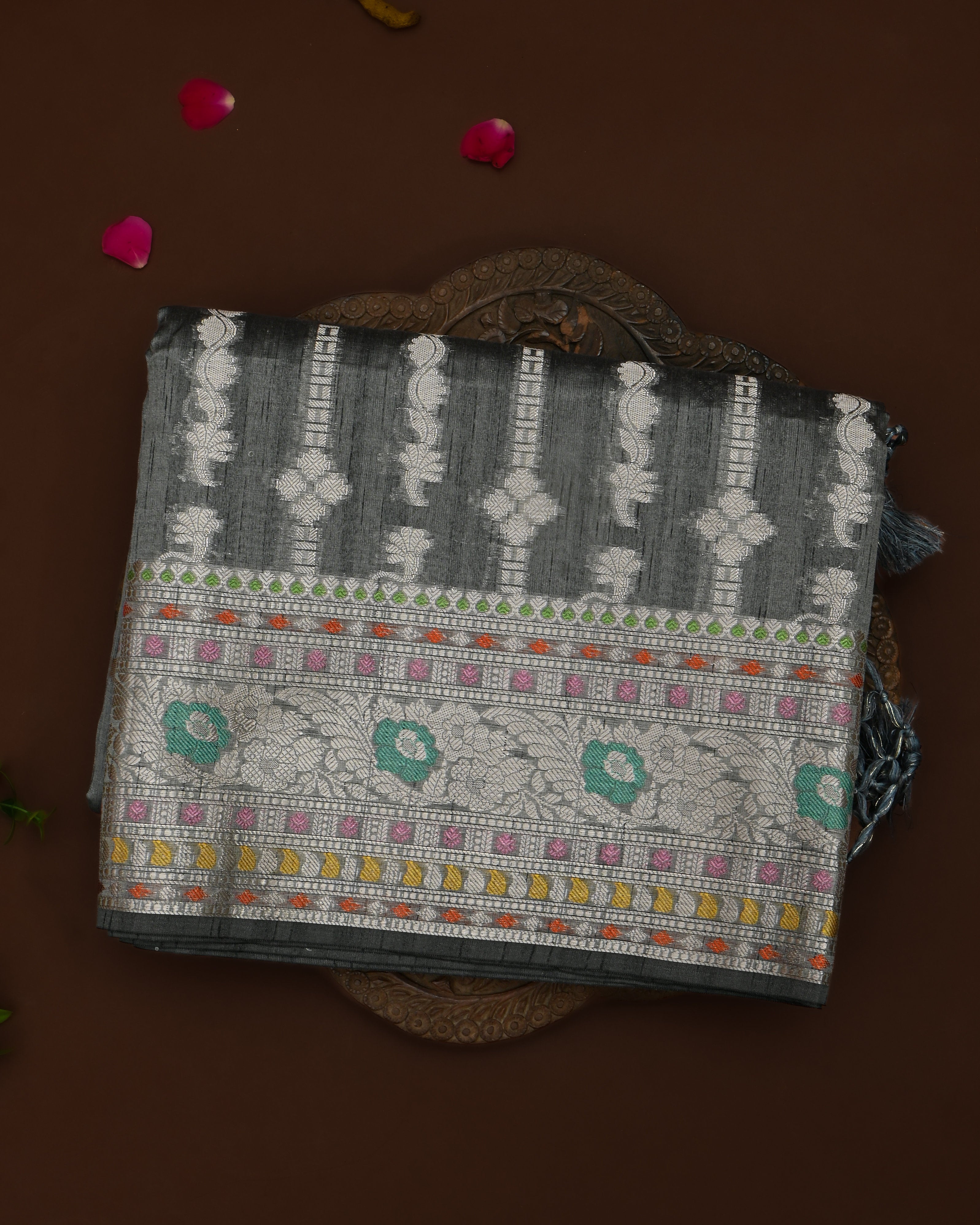 Grey color Silk Saree