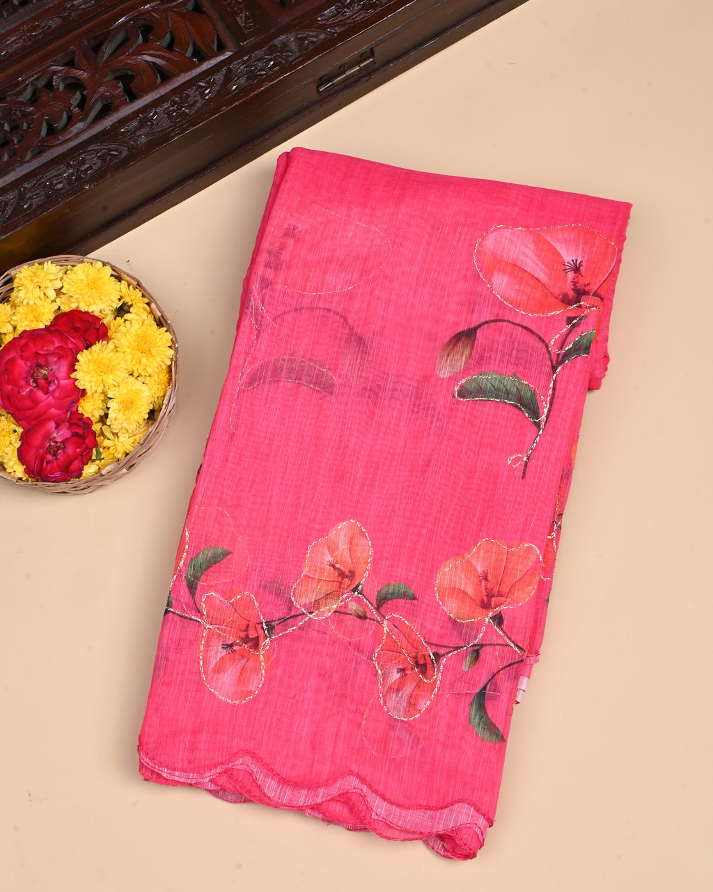 Pink Color Lenin Saree