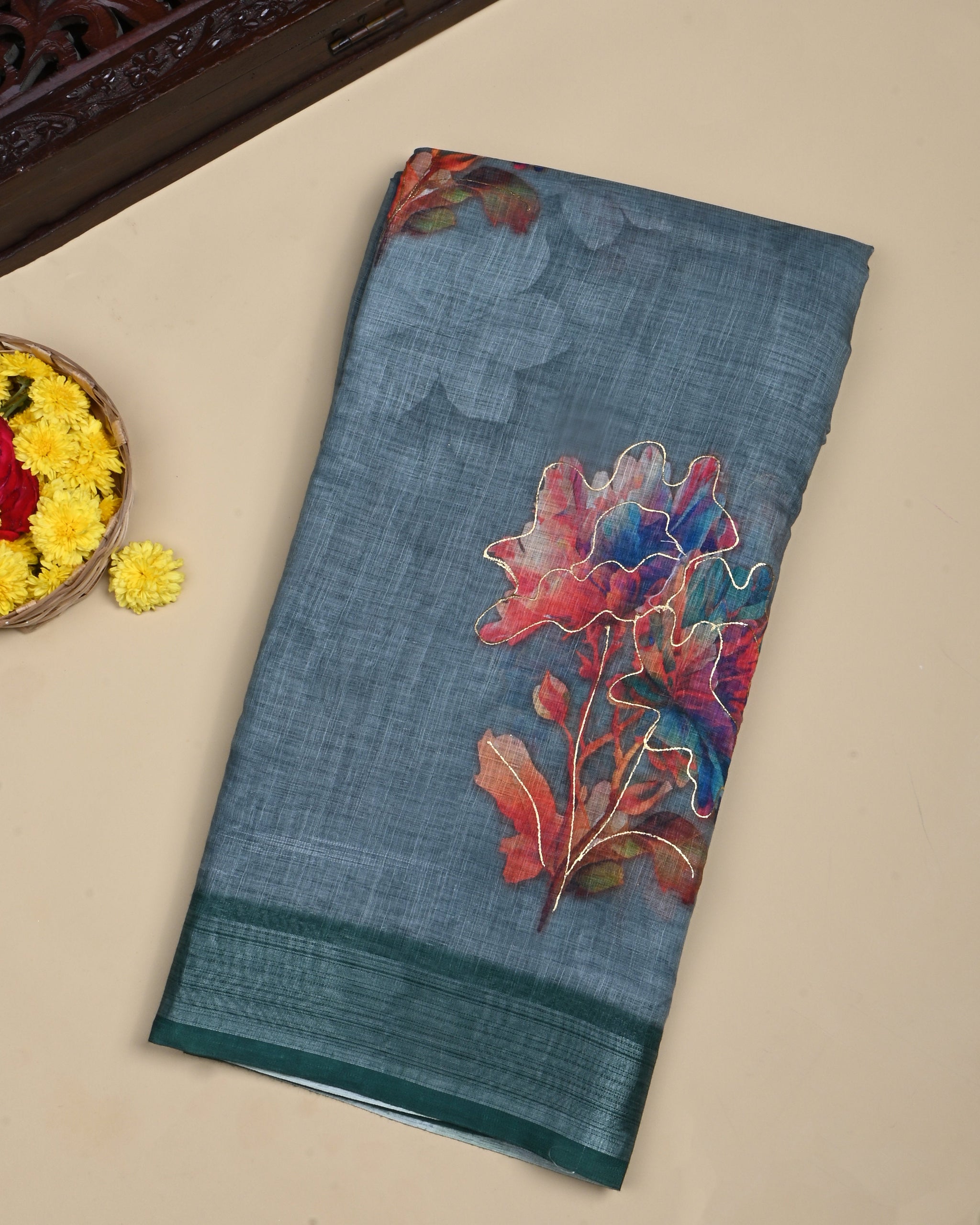 Ferozi Color Lenin Saree