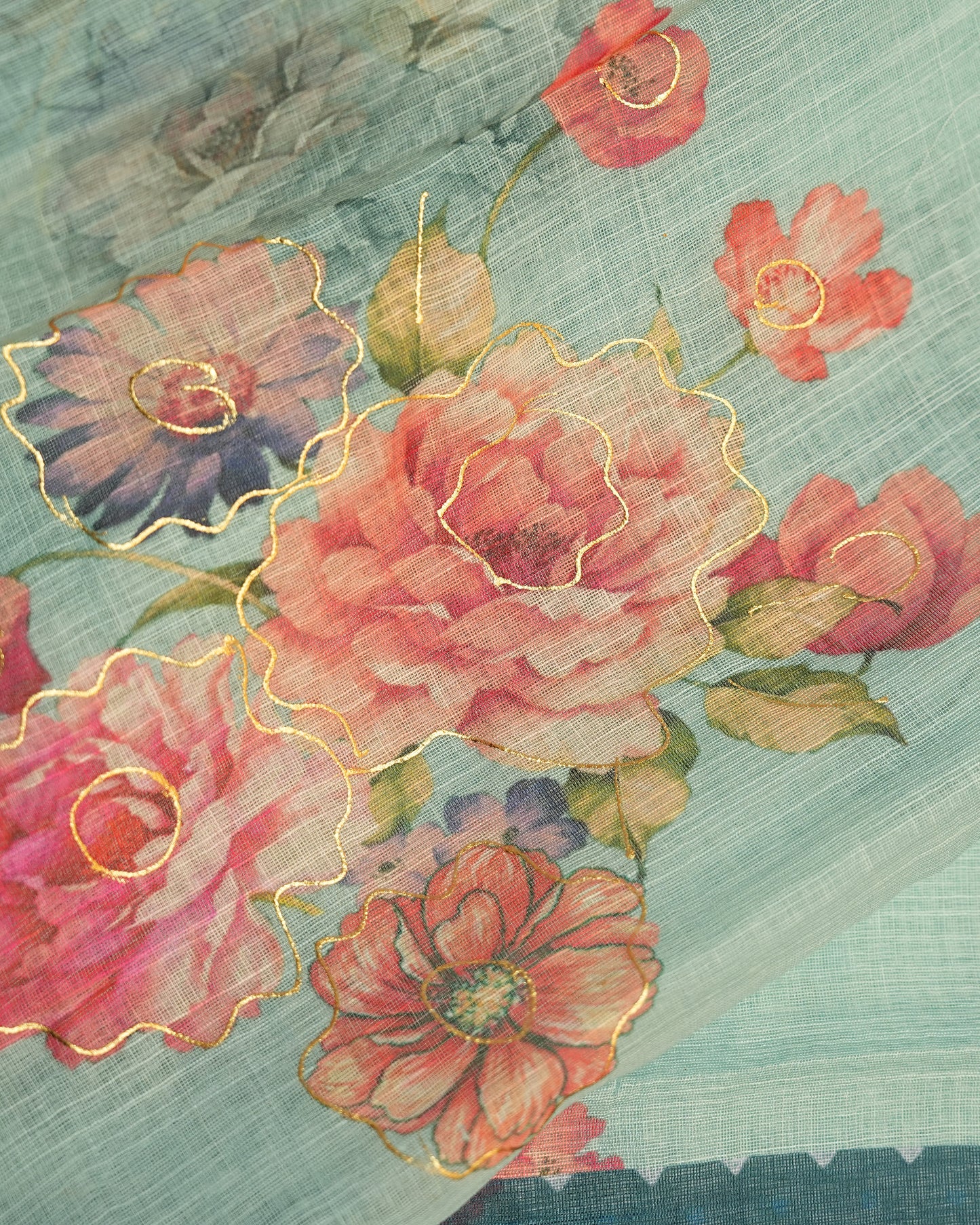 Ferozi color Lenin Saree