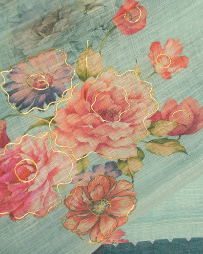 Ferozi color Lenin Saree