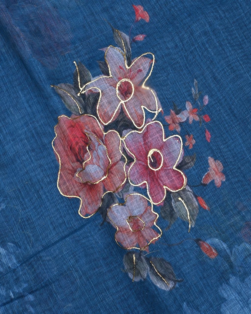 Navy Blue Color Lenin Saree