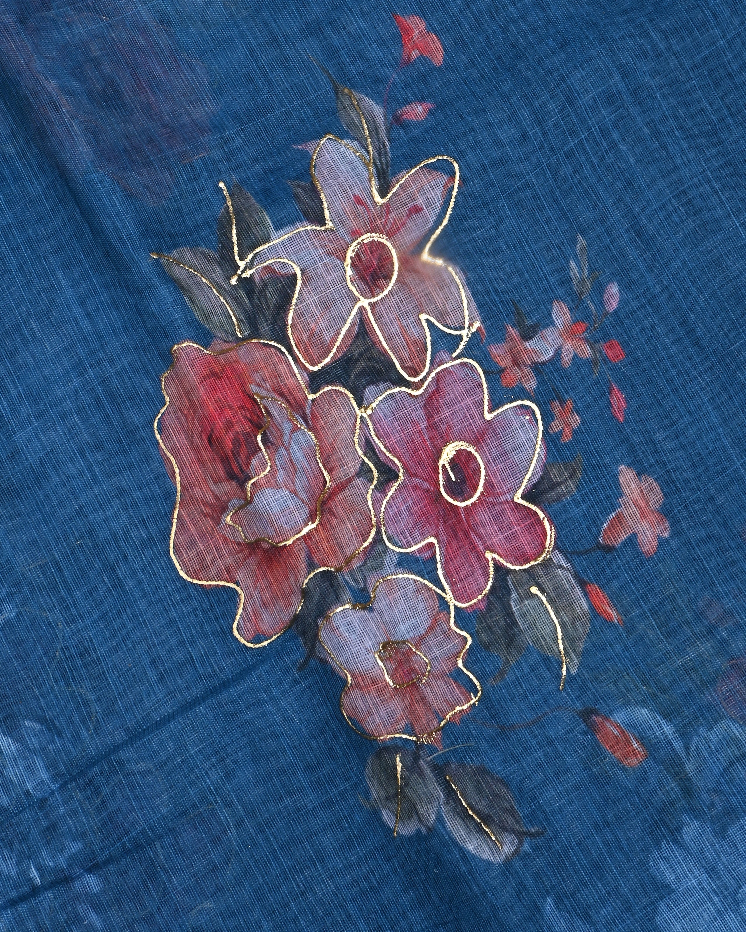 Navy Blue Color Lenin Saree