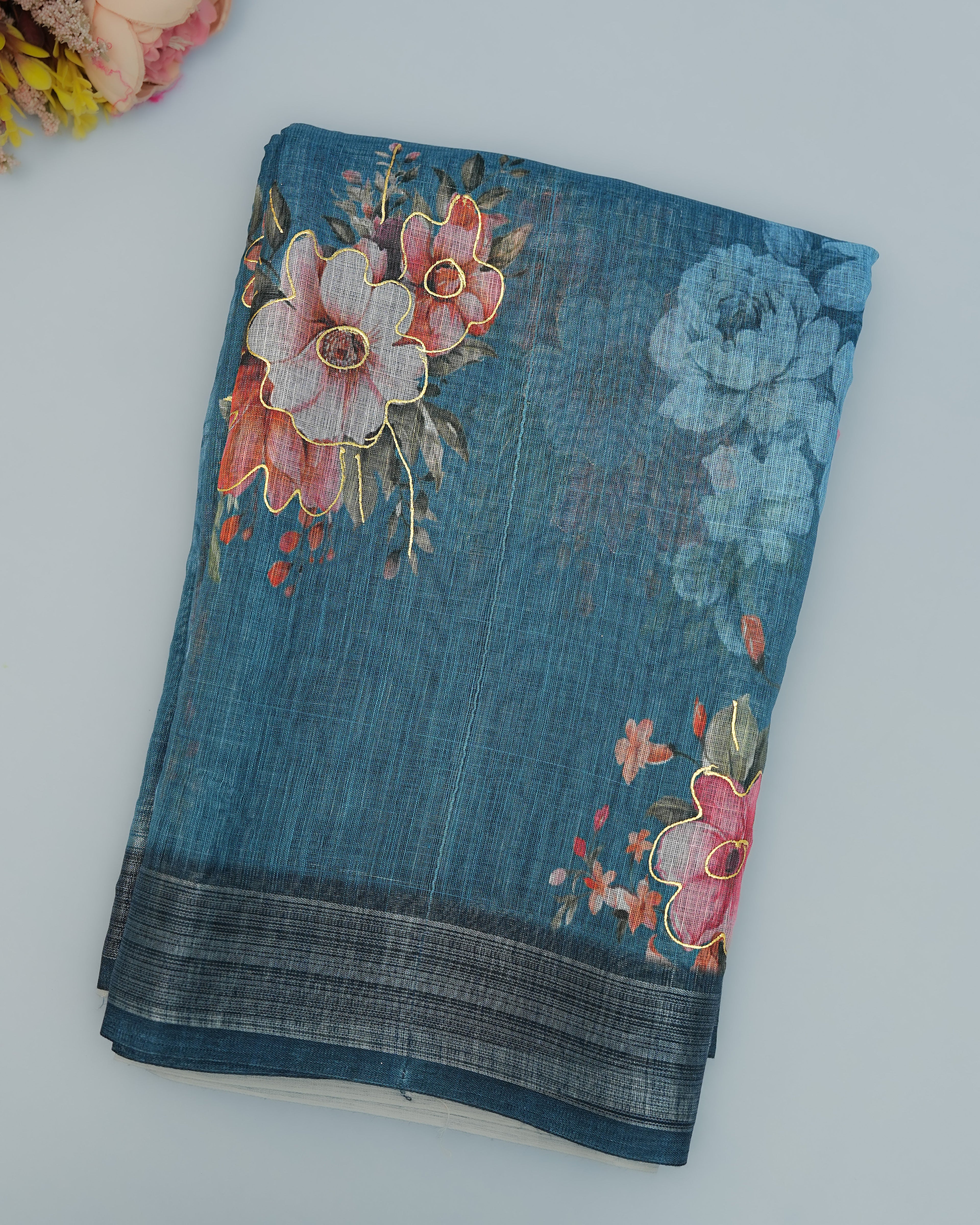 Navy Blue color Lenin Saree