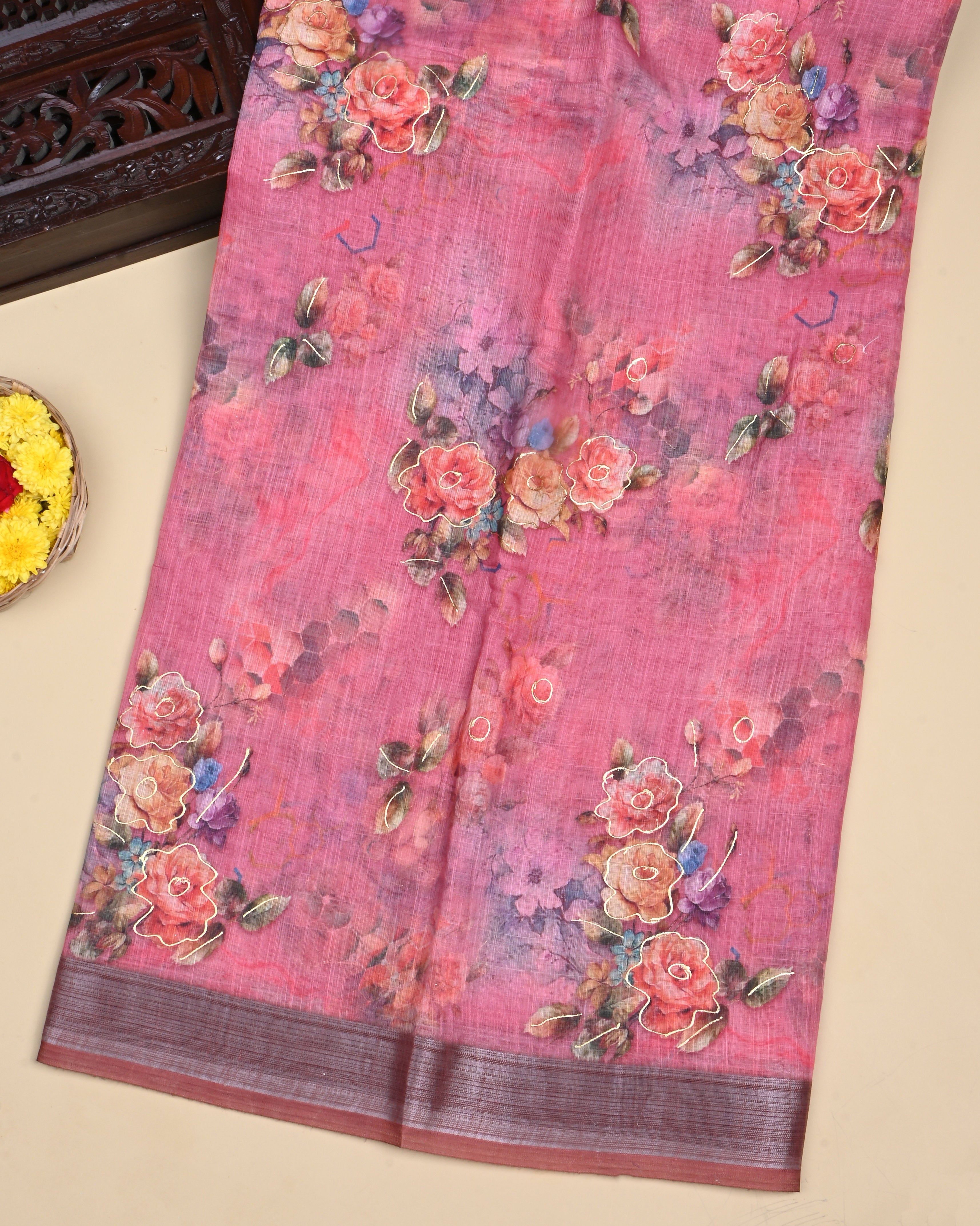 Pink Color Lenin Saree
