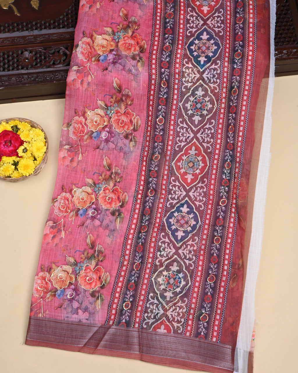 Pink Color Lenin Saree