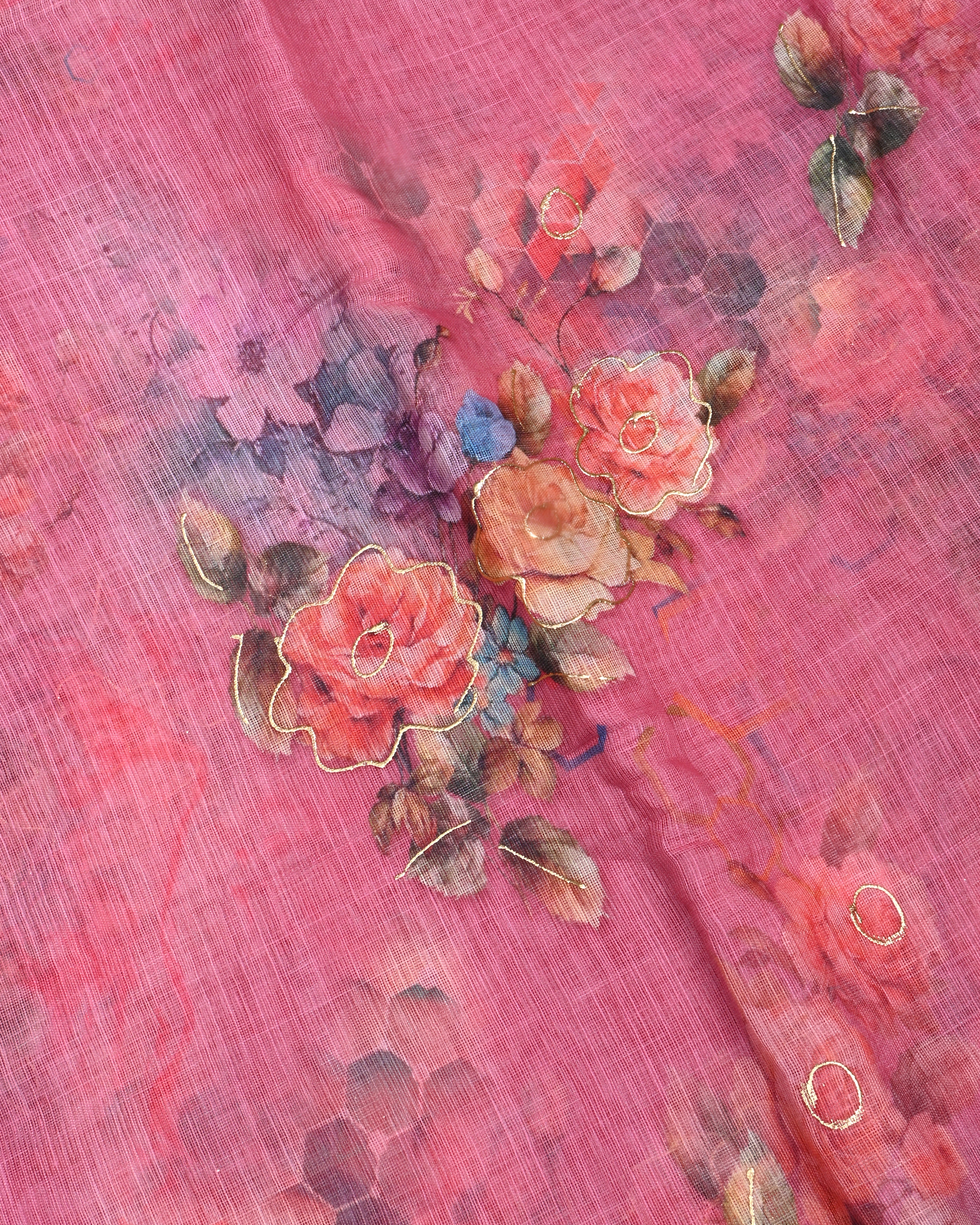 Pink Color Lenin Saree