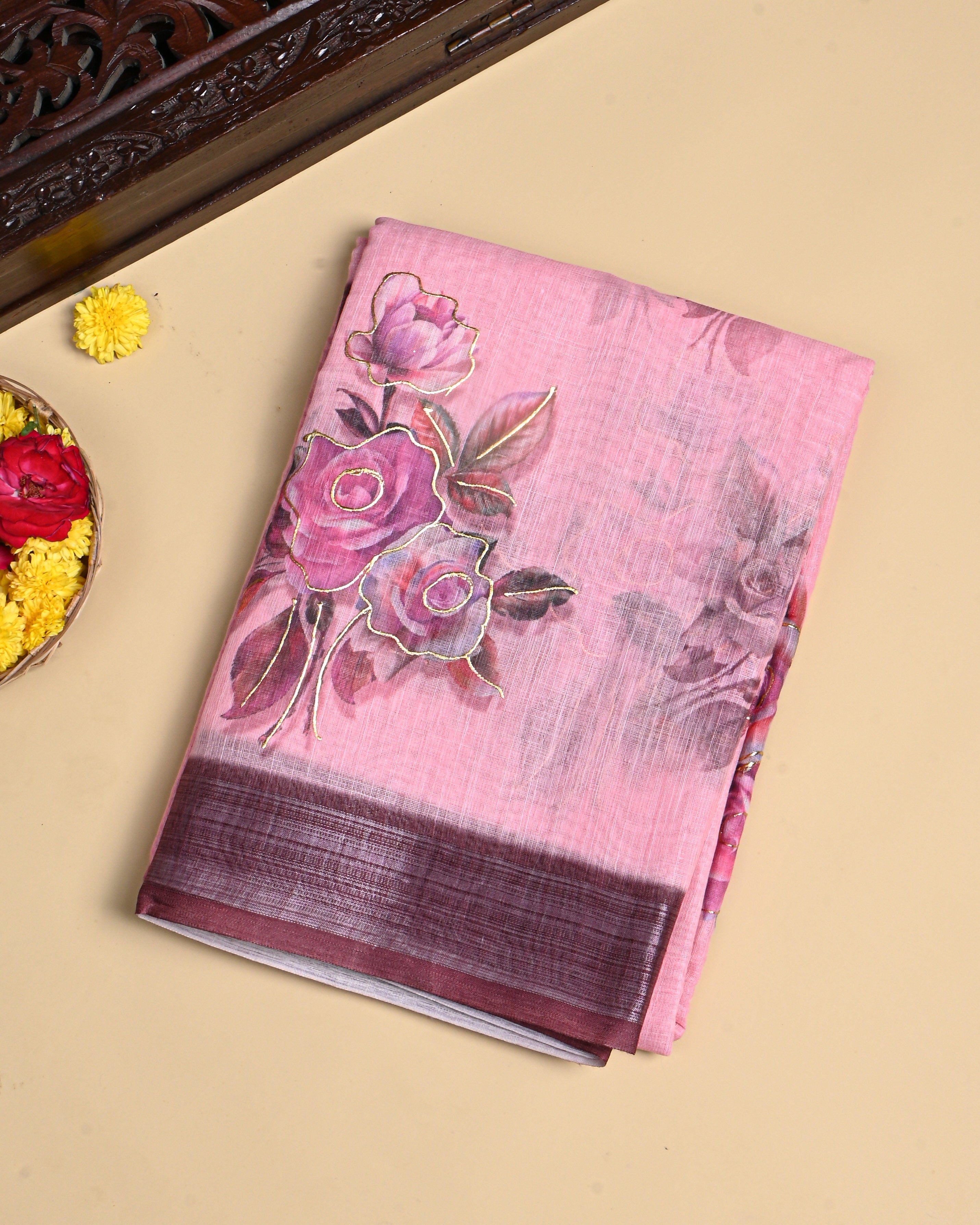 Pink Color Lenin Saree