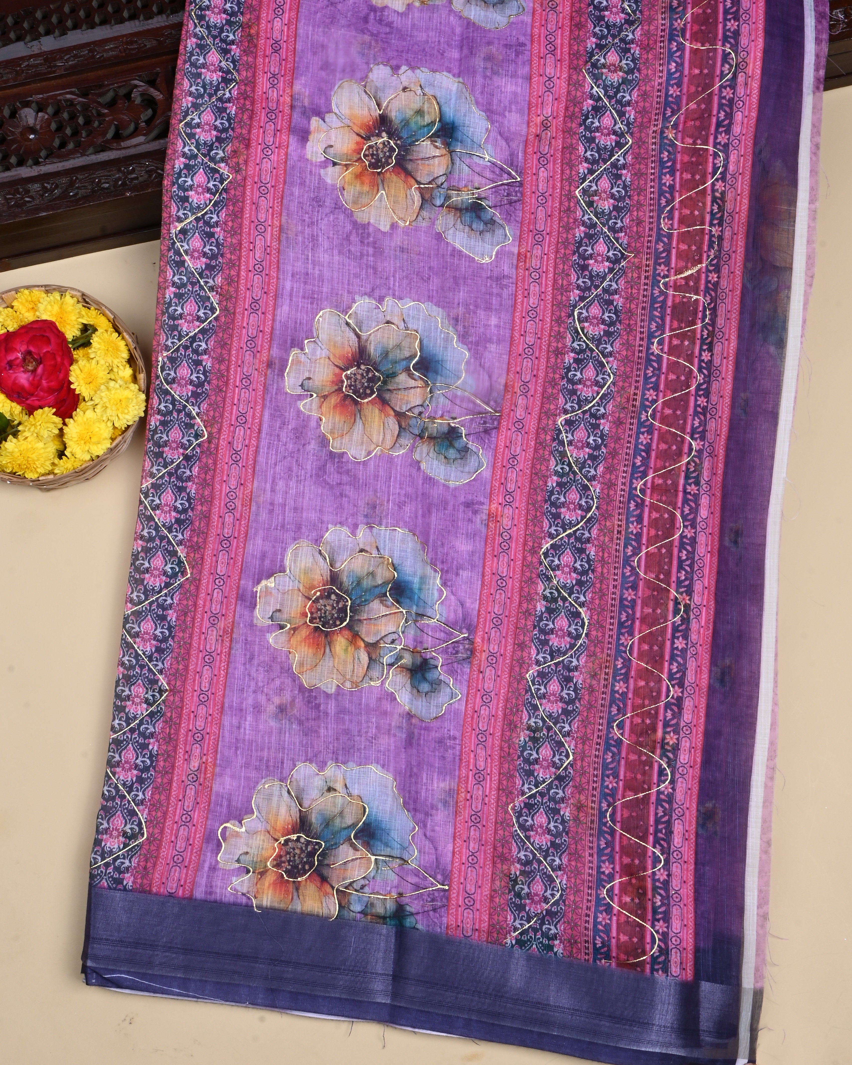 Pink Color Lenin Saree