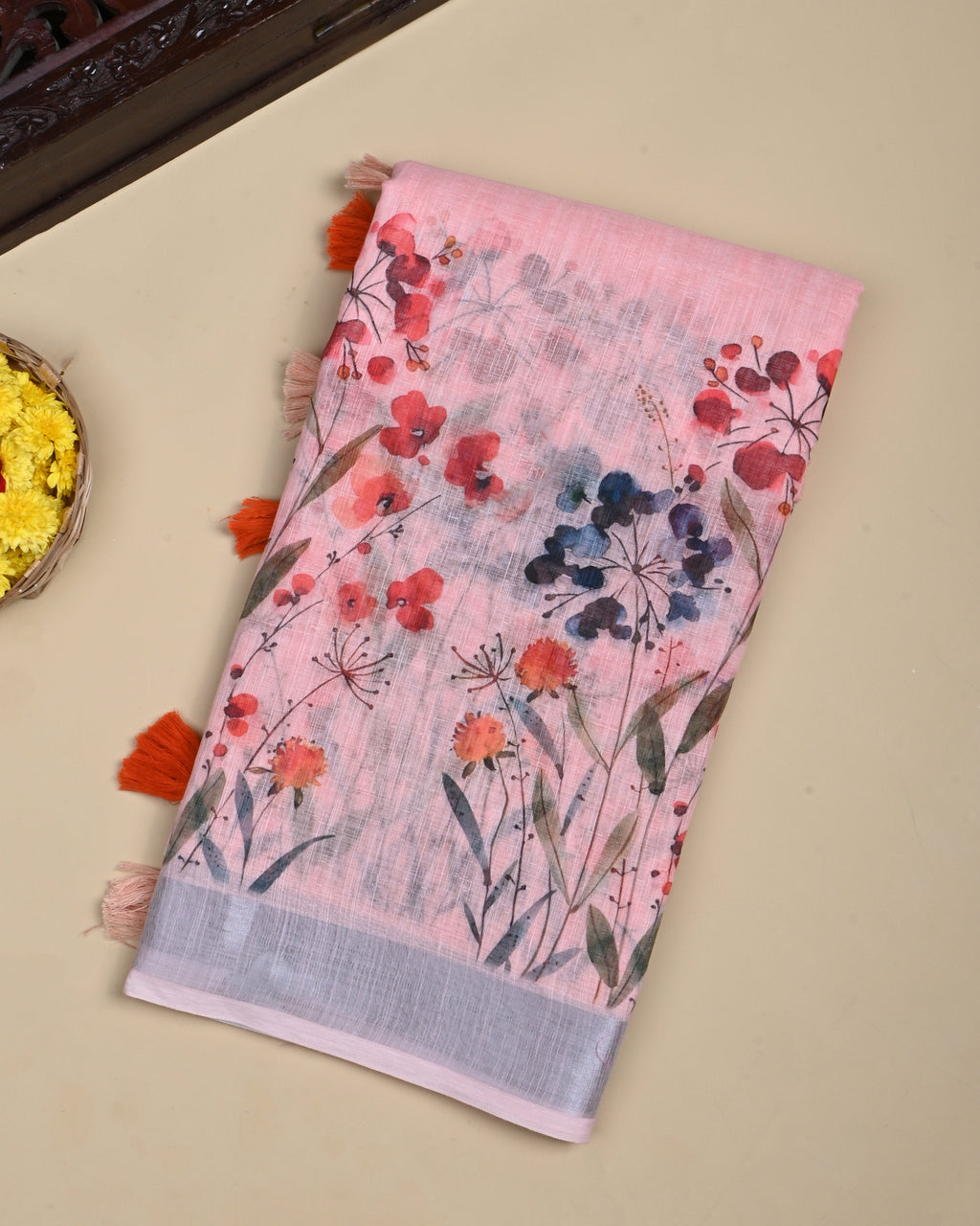 Pink Color Lenin Saree