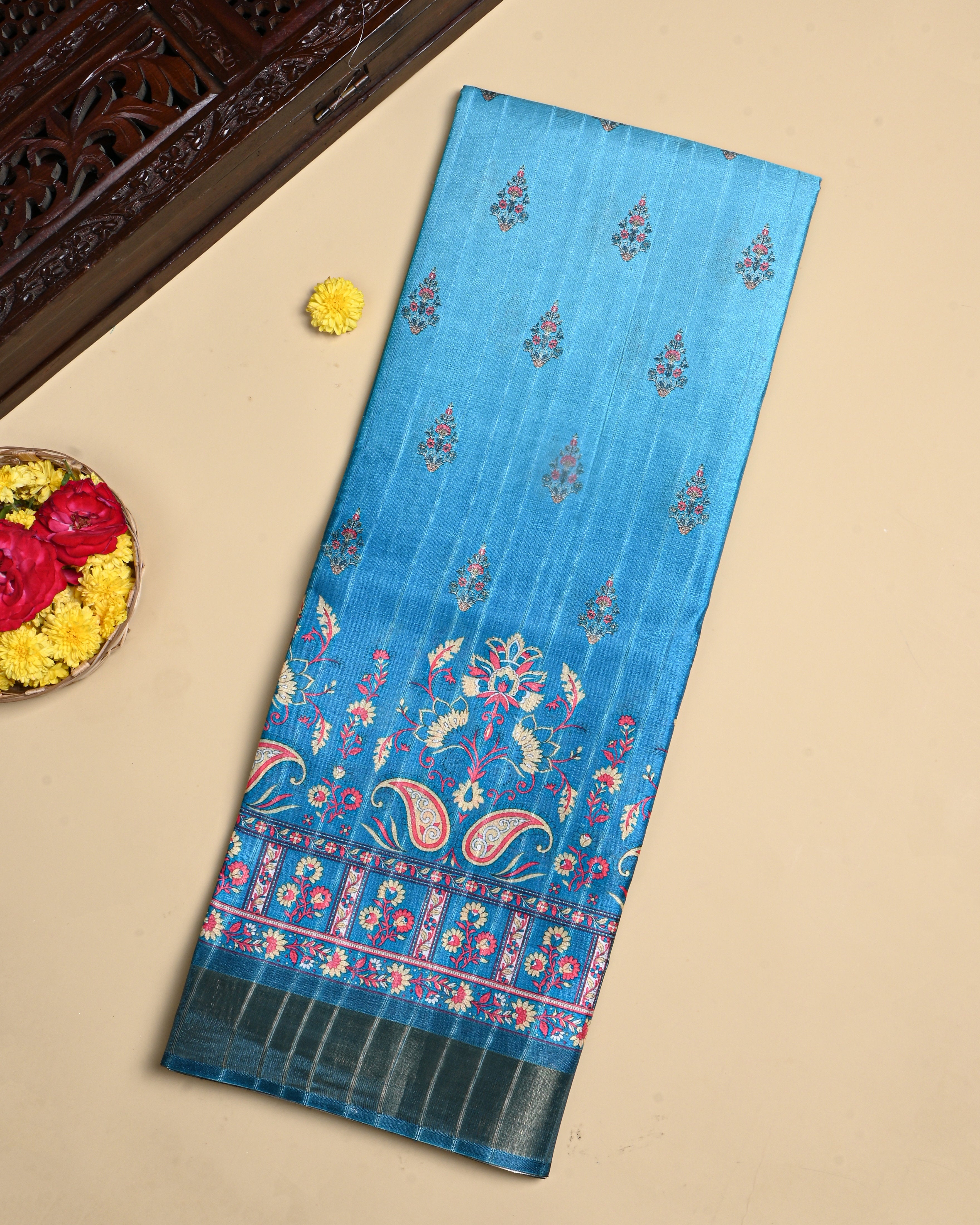 Ferozi Color Silk Saree