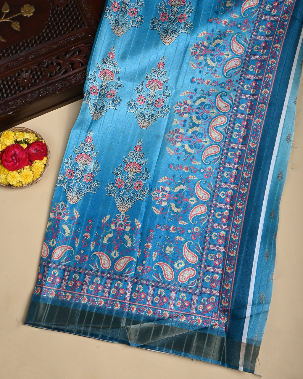 Ferozi Color Silk Saree