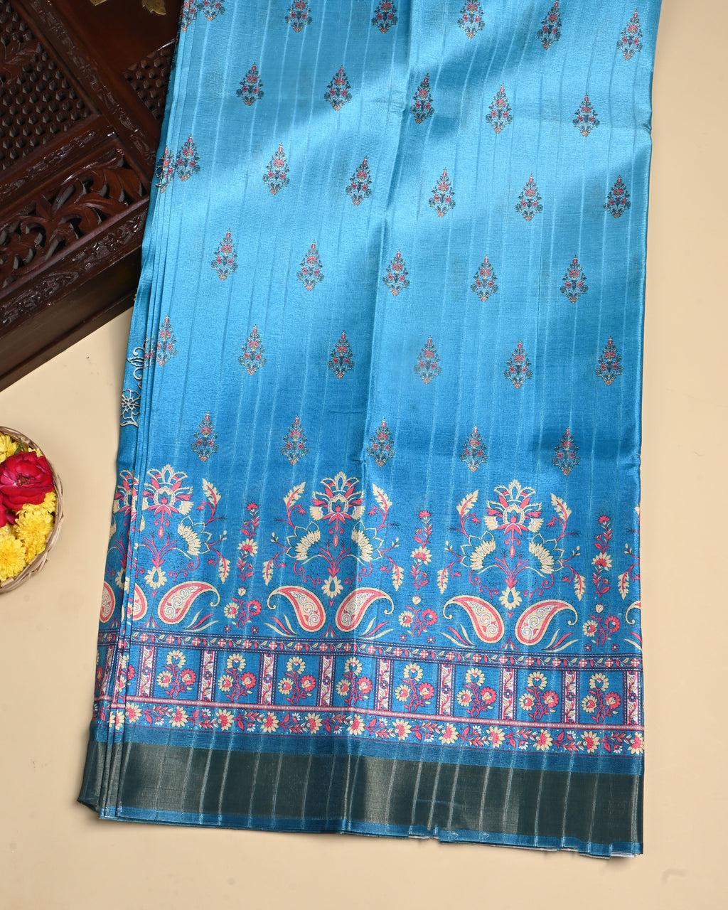 Ferozi Color Silk Saree