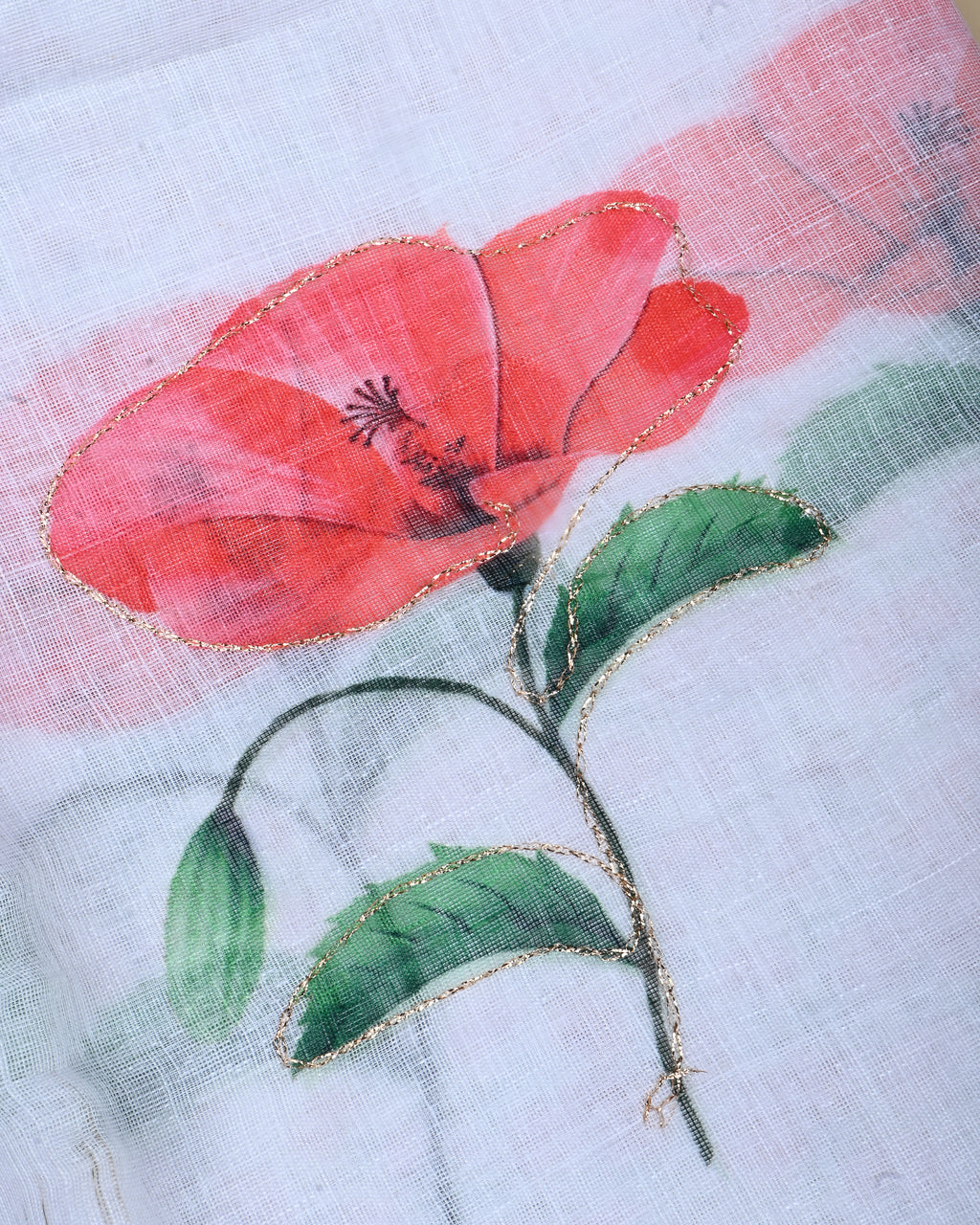 Off White Color Lenin Saree