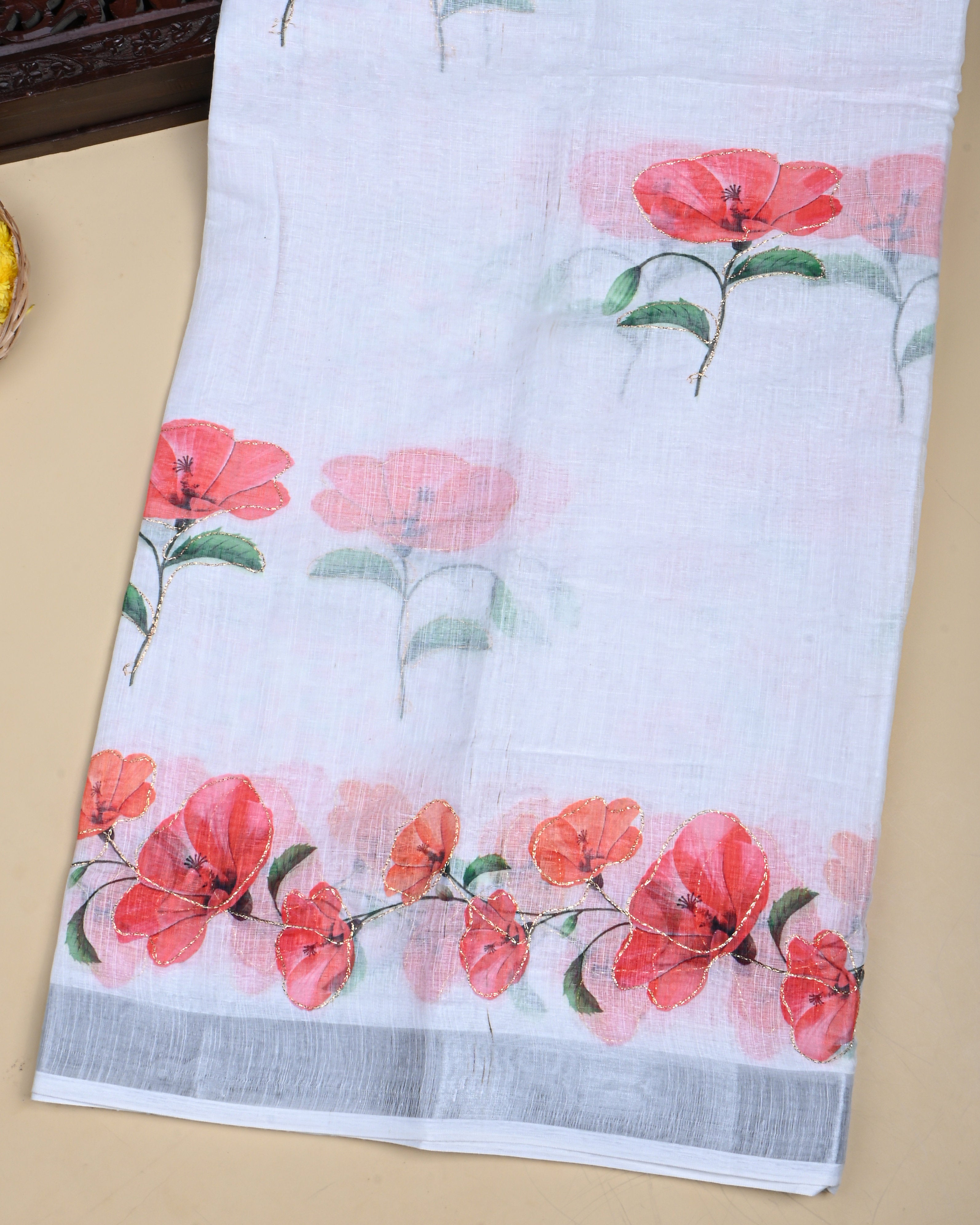 Off White Color Lenin Saree