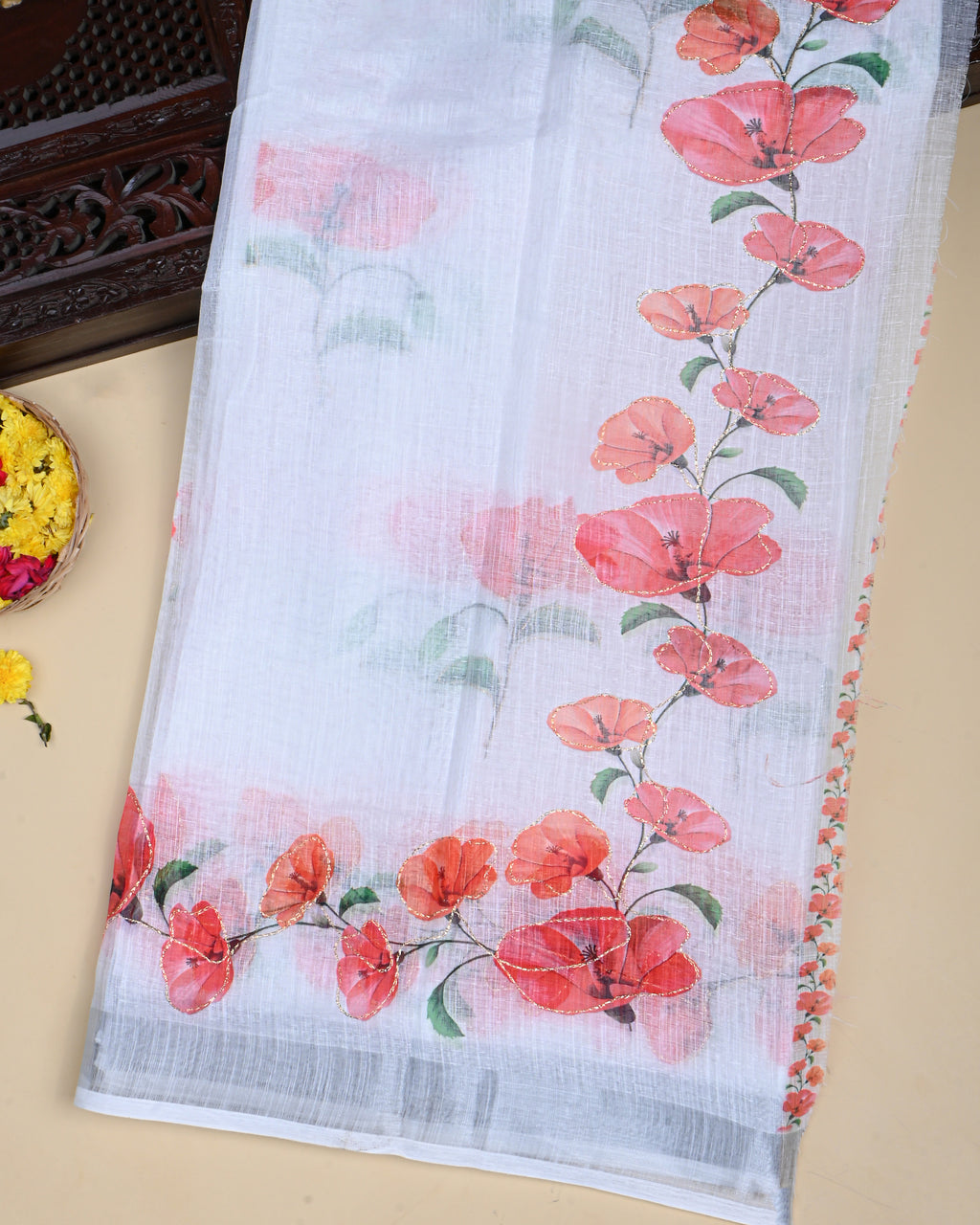 Off White Color Lenin Saree