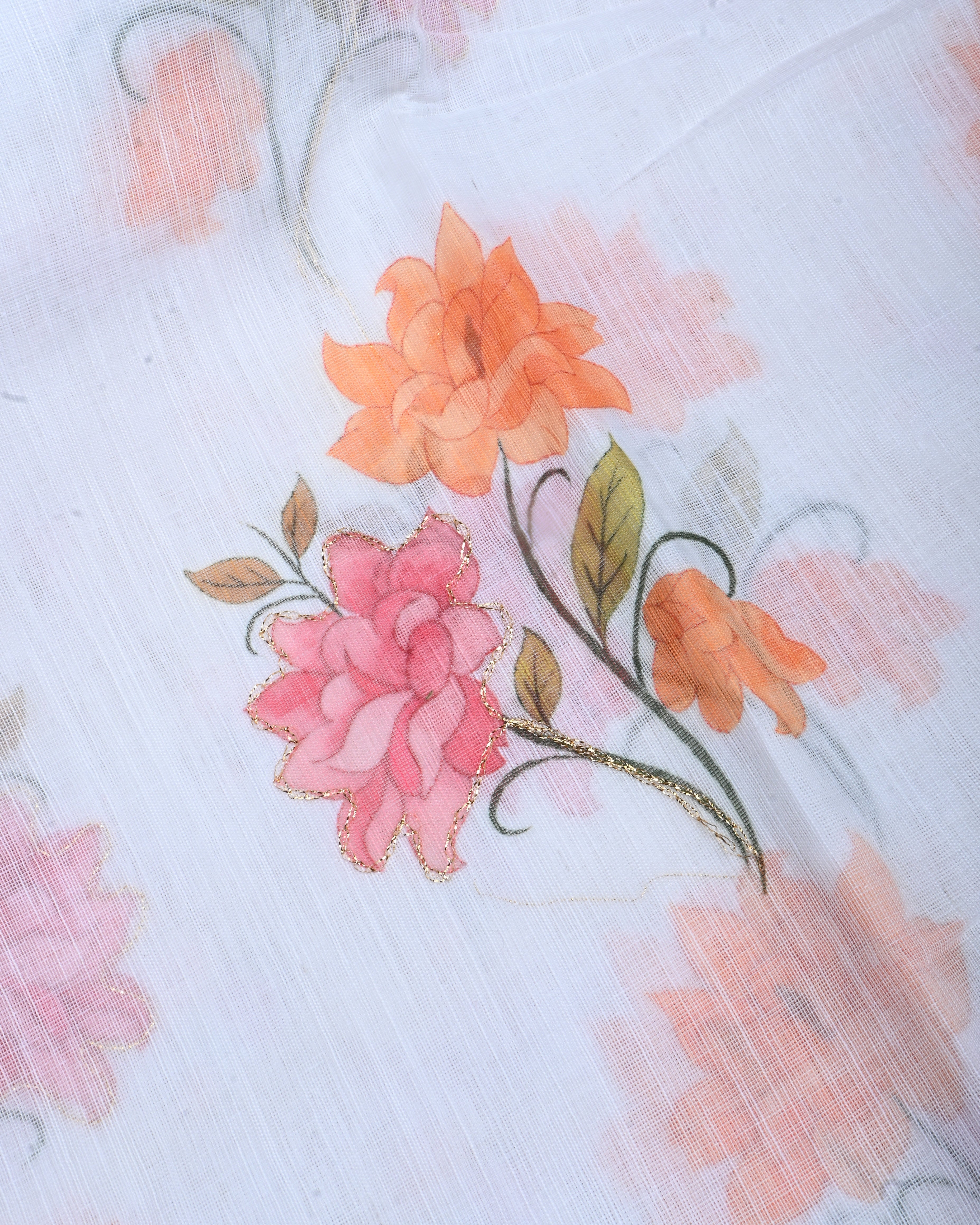 Off White Color Lenin Saree