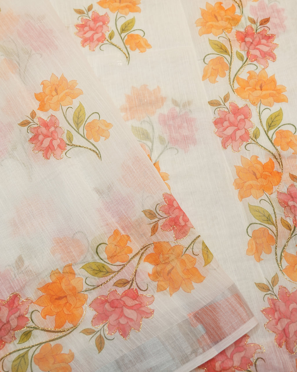 Off White color Lenin Saree